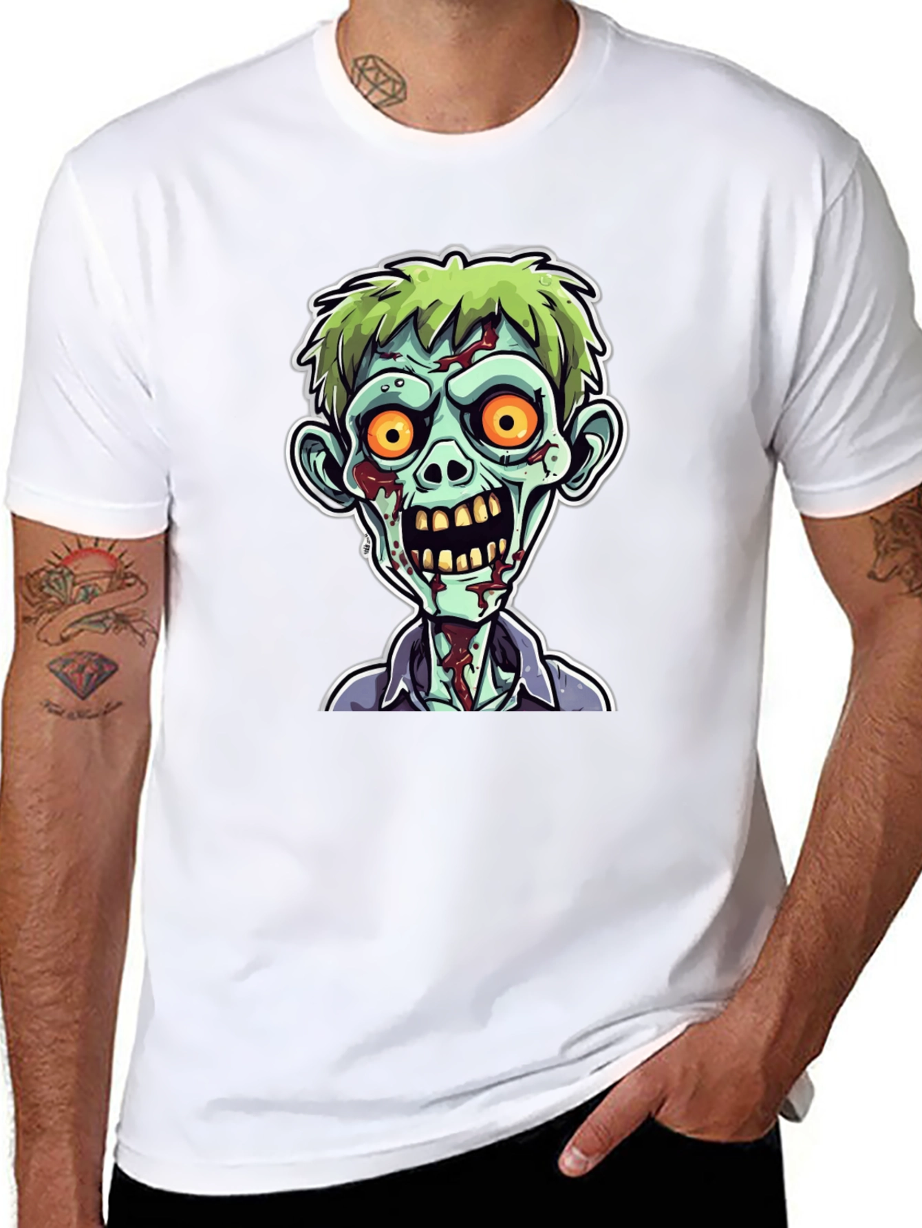 Zombie Cartoon Graphic Print Black Tee
