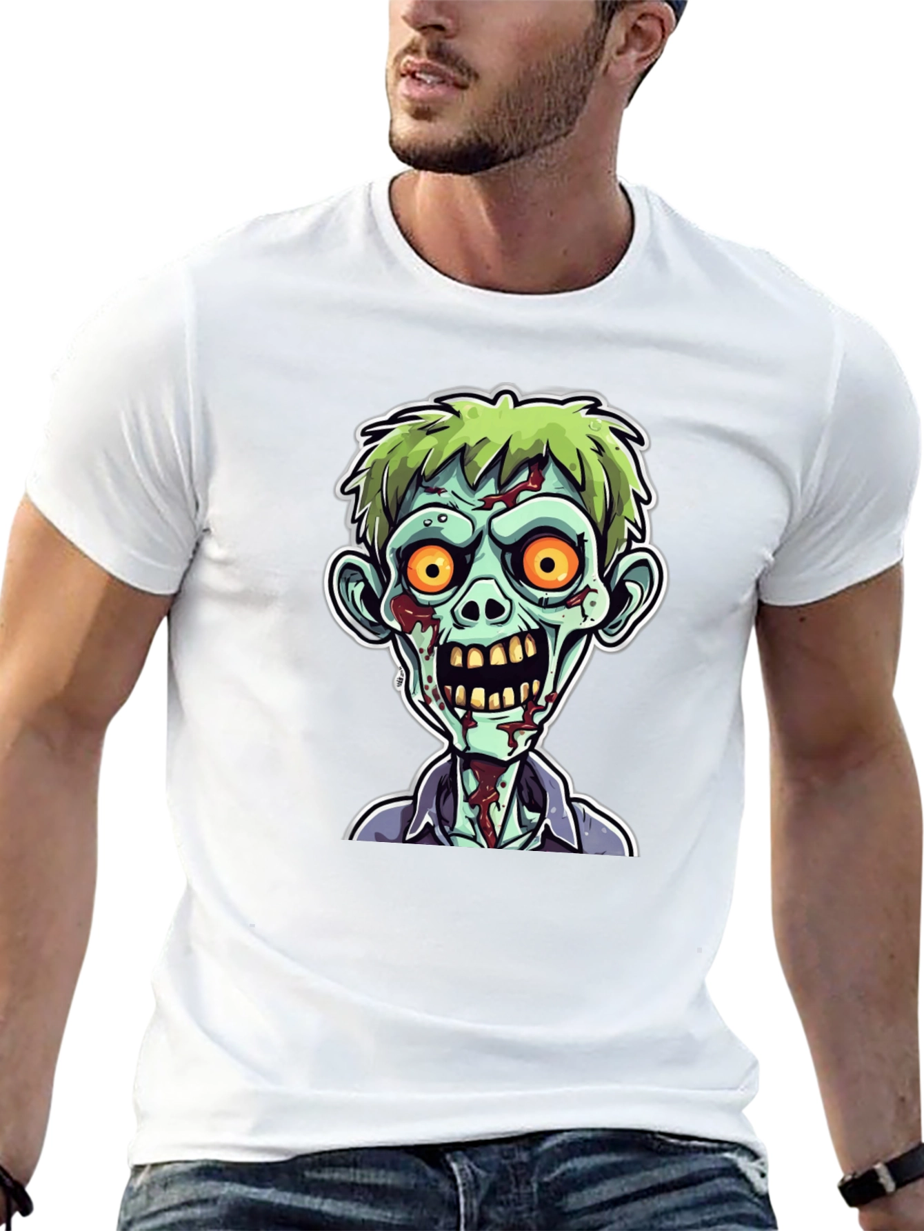 Zombie Cartoon Graphic Print Black Tee