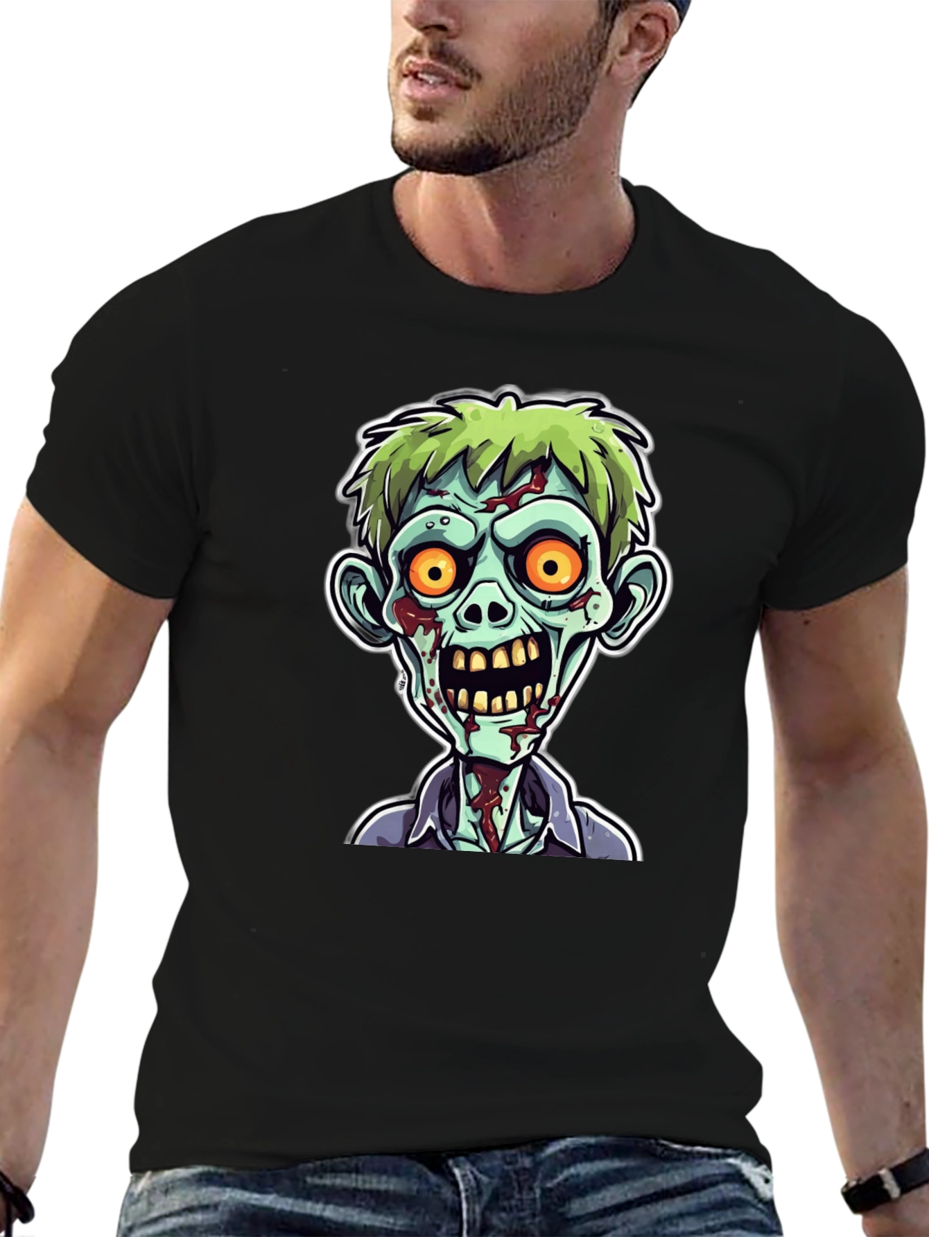 Zombie Cartoon Graphic Print Black Tee