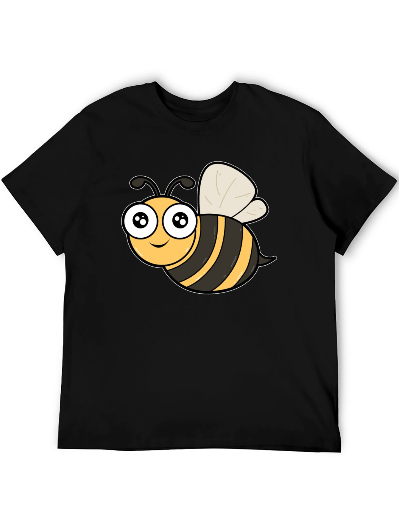 Cute Cartoon Bee Graphic Black T-Shirt