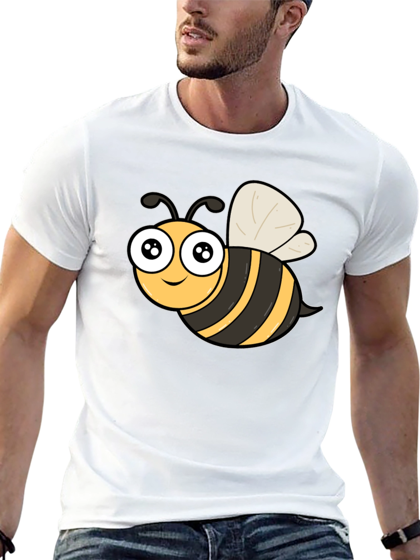 Cute Cartoon Bee Graphic Black T-Shirt