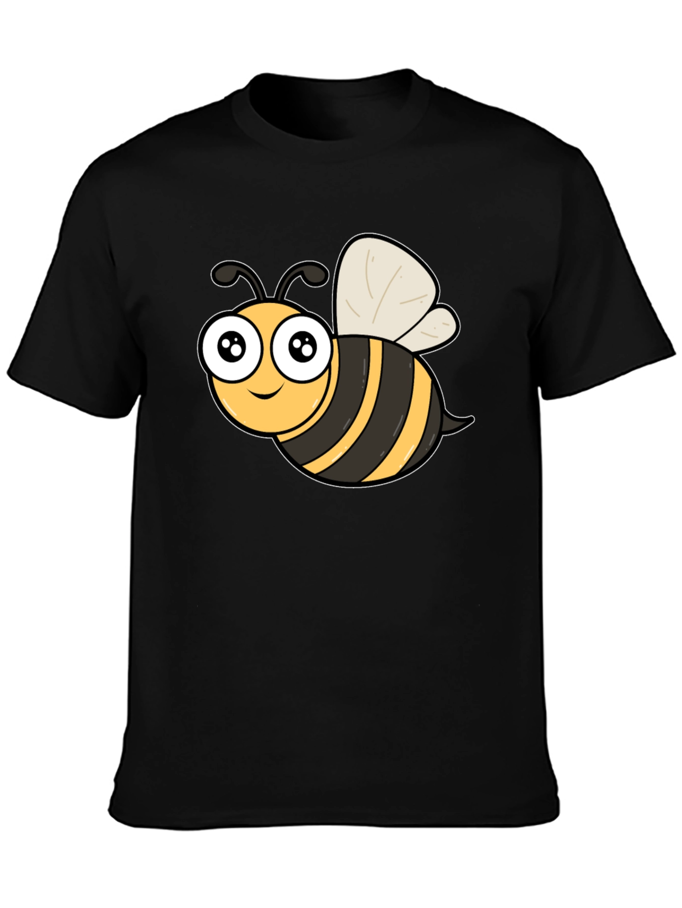 Cute Cartoon Bee Graphic Black T-Shirt