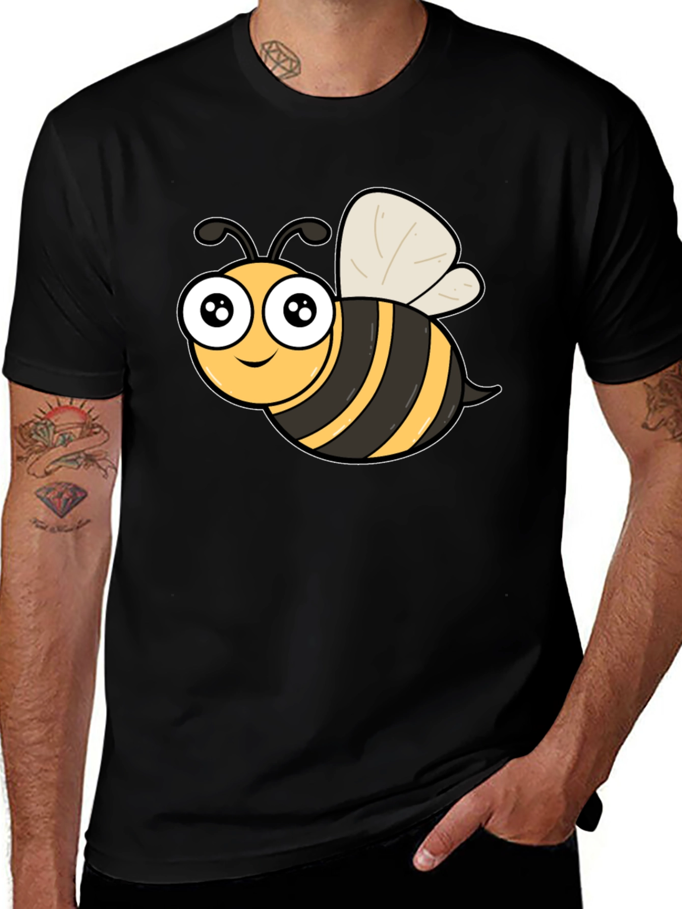 Cute Cartoon Bee Graphic Black T-Shirt