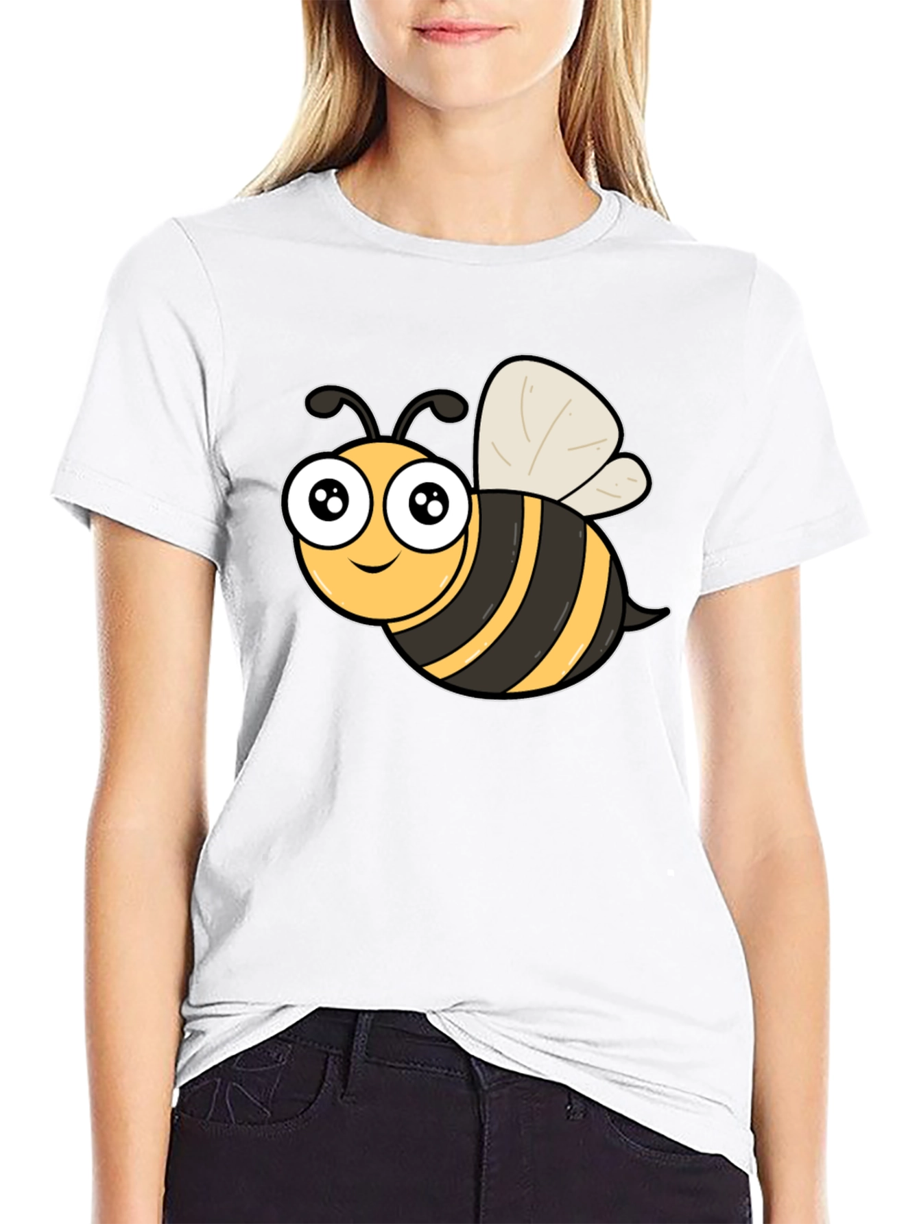Cute Cartoon Bee Graphic Black T-Shirt
