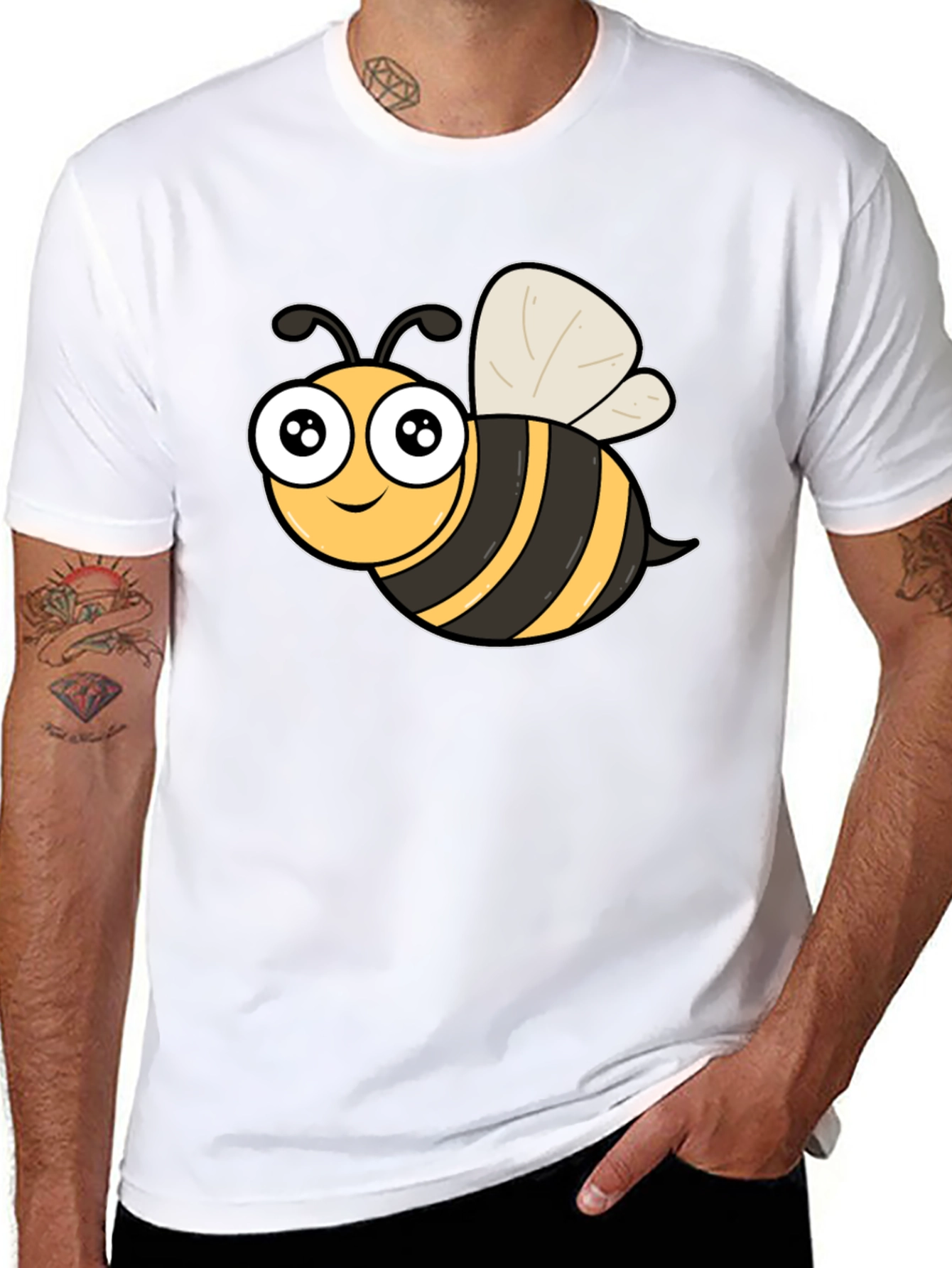 Cute Cartoon Bee Graphic Black T-Shirt