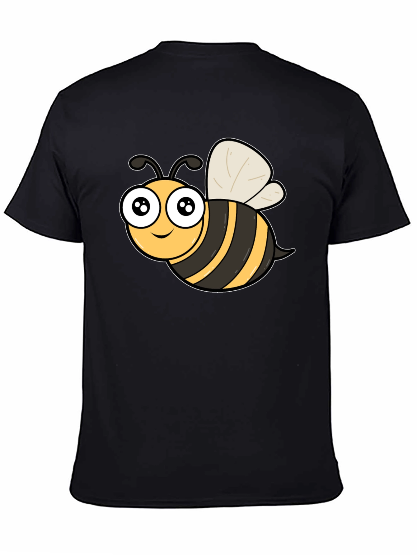 Cute Cartoon Bee Graphic Black T-Shirt