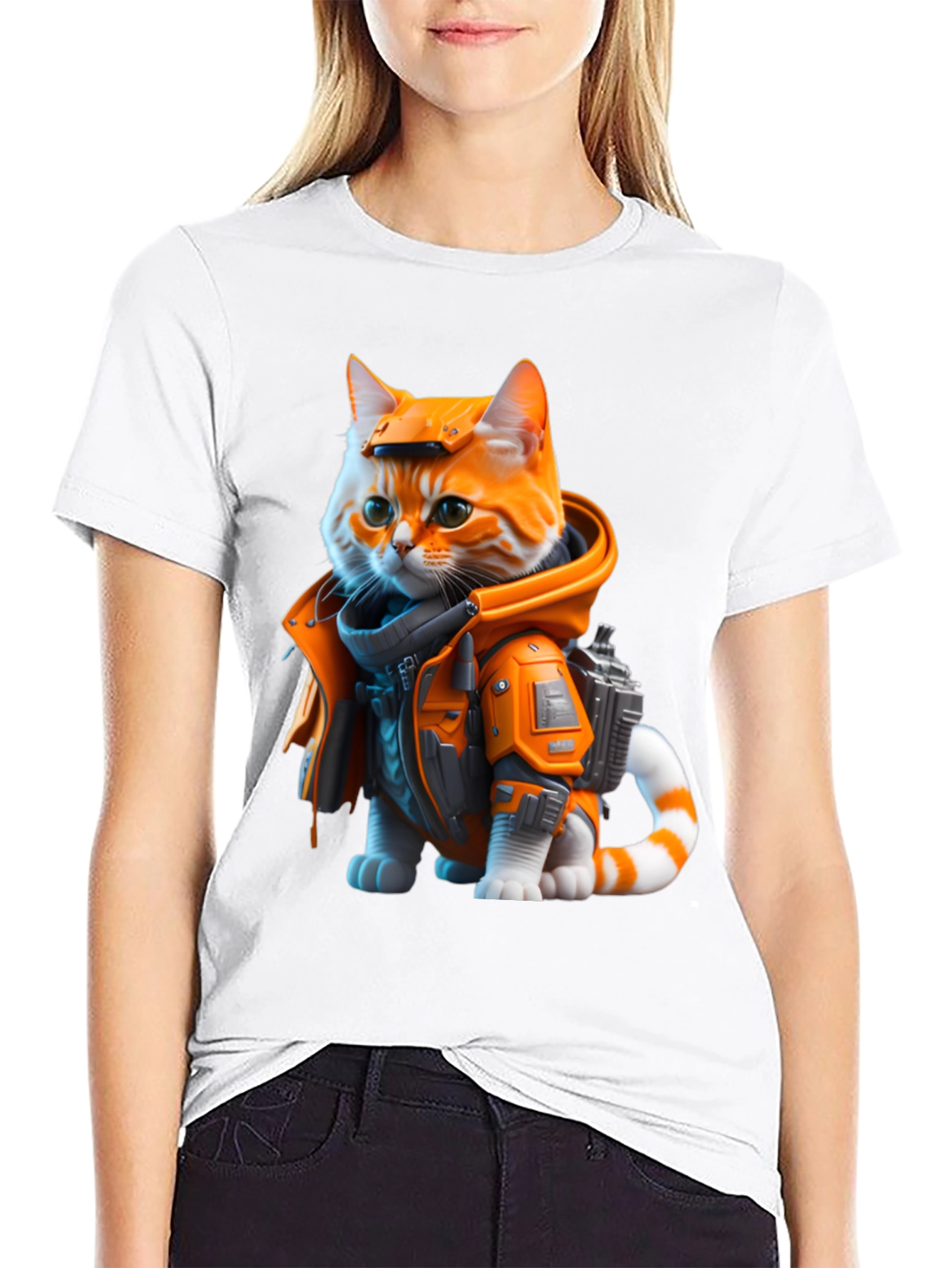 Sci-Fi Cat T-Shirt - Orange Tabby Astronaut