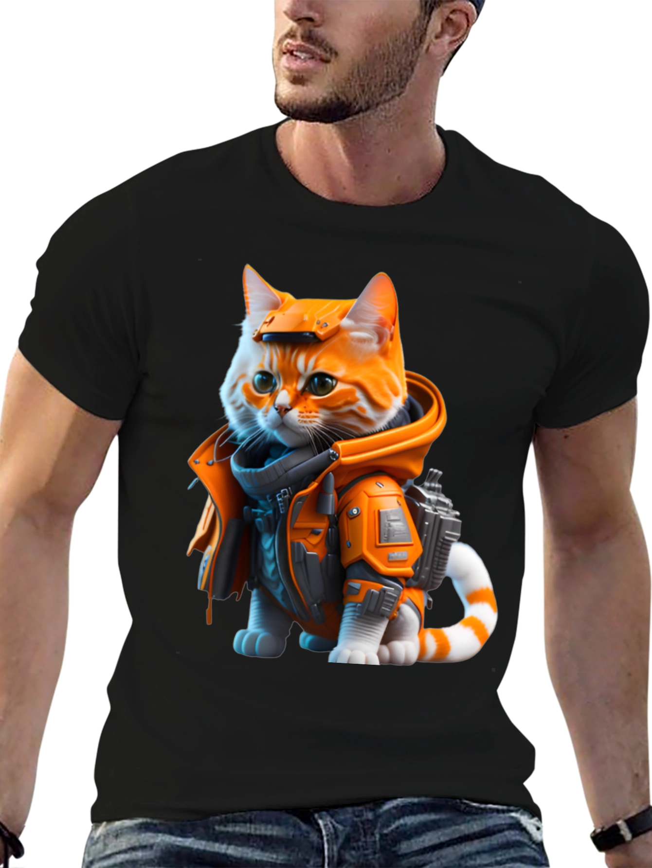 Sci-Fi Cat T-Shirt - Orange Tabby Astronaut