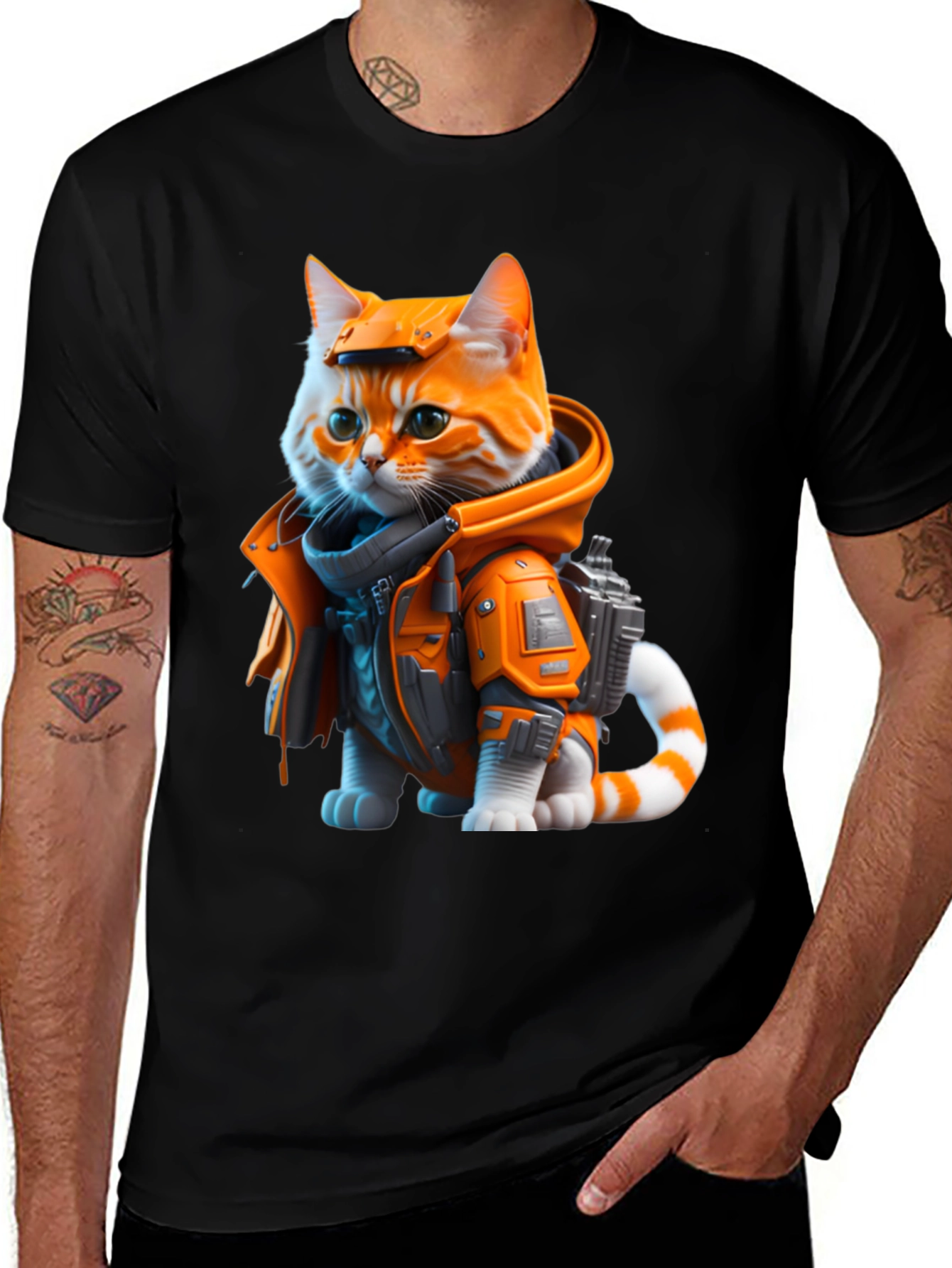 Sci-Fi Cat T-Shirt - Orange Tabby Astronaut