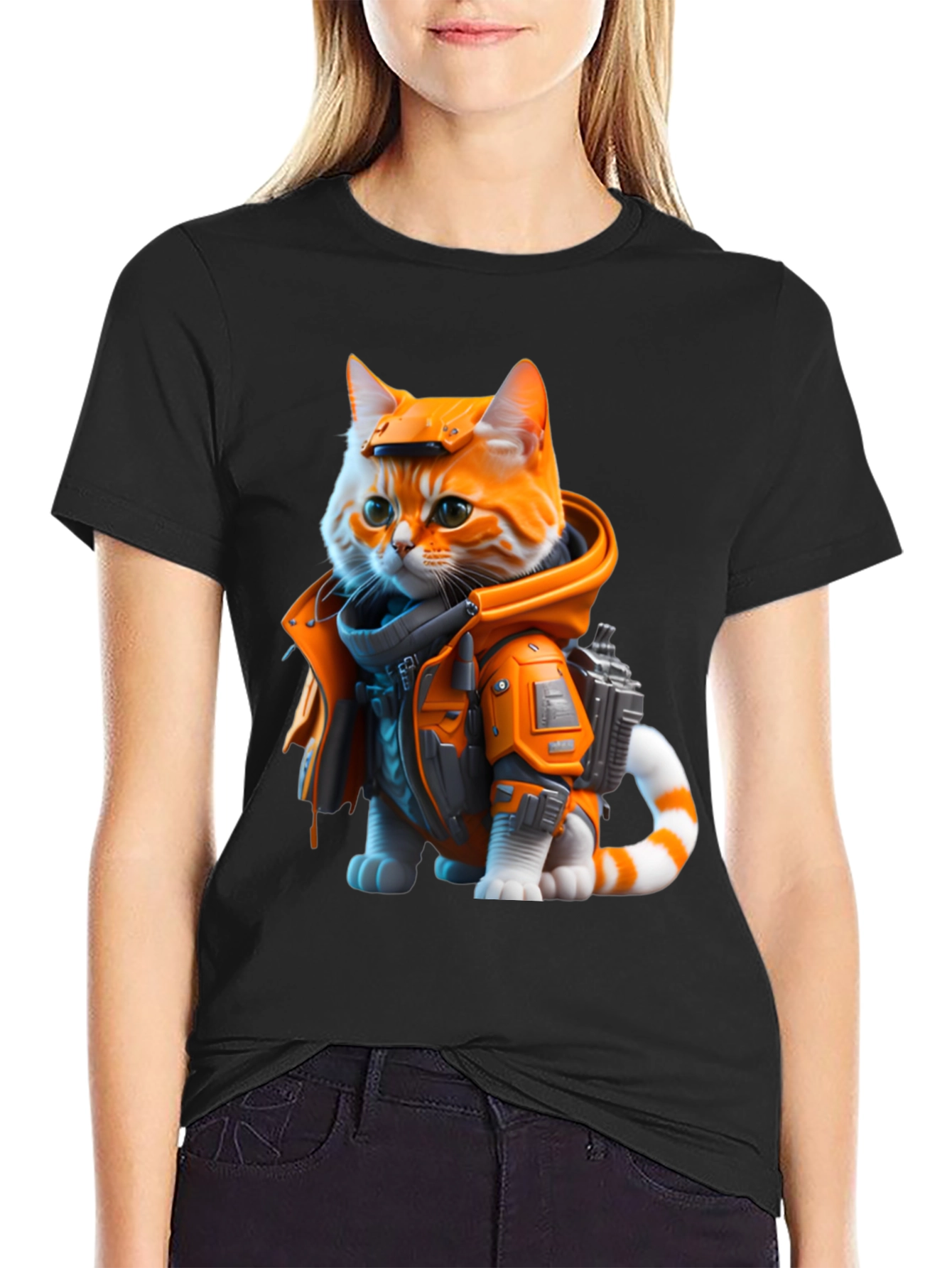 Sci-Fi Cat T-Shirt - Orange Tabby Astronaut