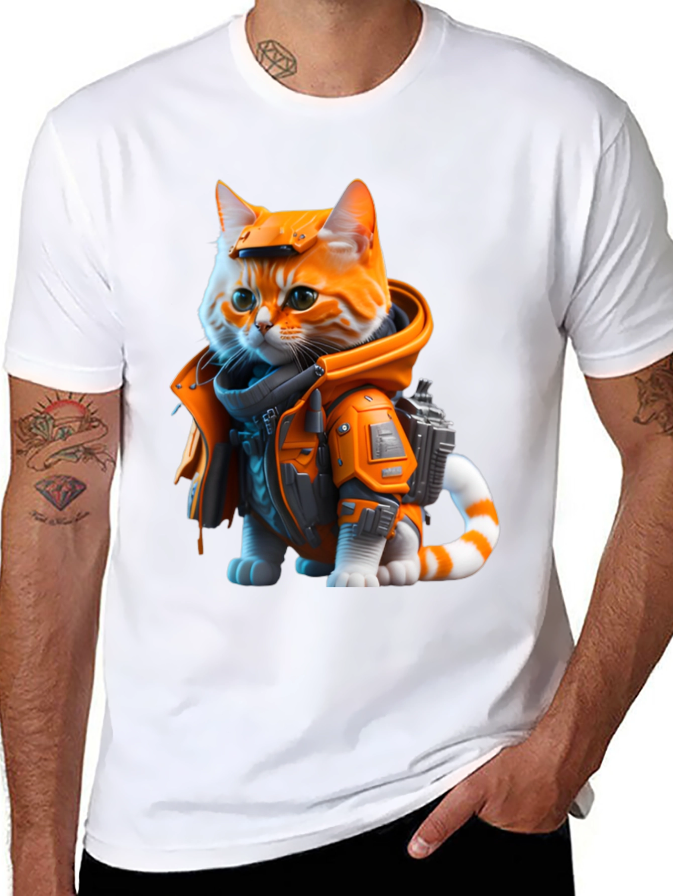 Sci-Fi Cat T-Shirt - Orange Tabby Astronaut