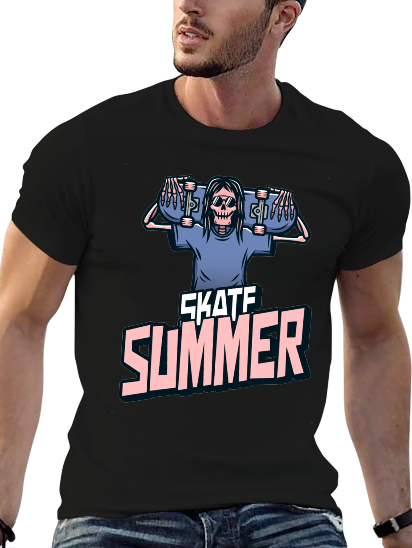 Skate Summer Graphic T-Shirt - Skeleton Skateboard Design