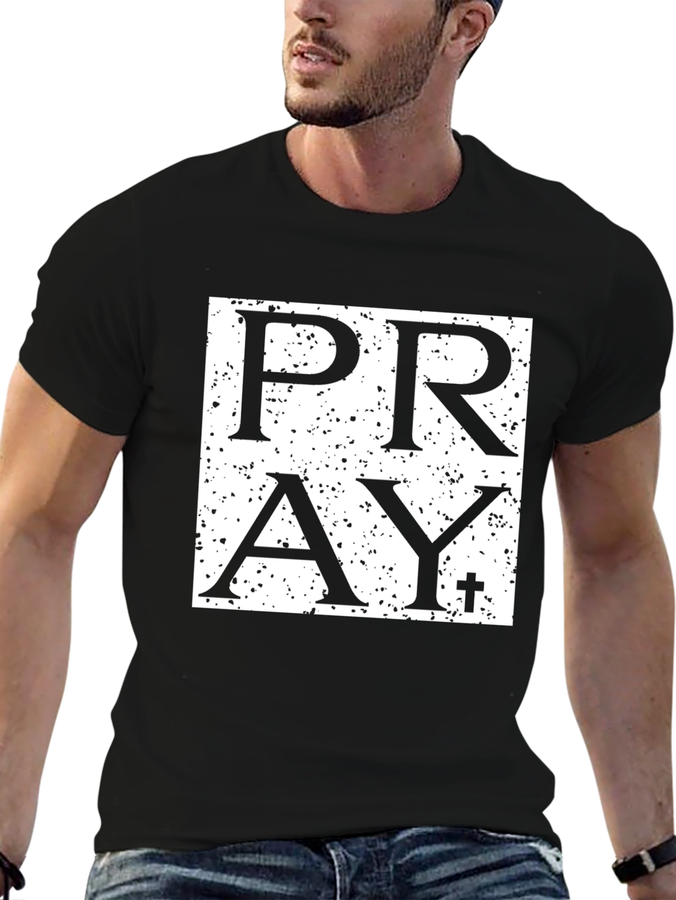 Pray Graphic Print Black T-Shirt
