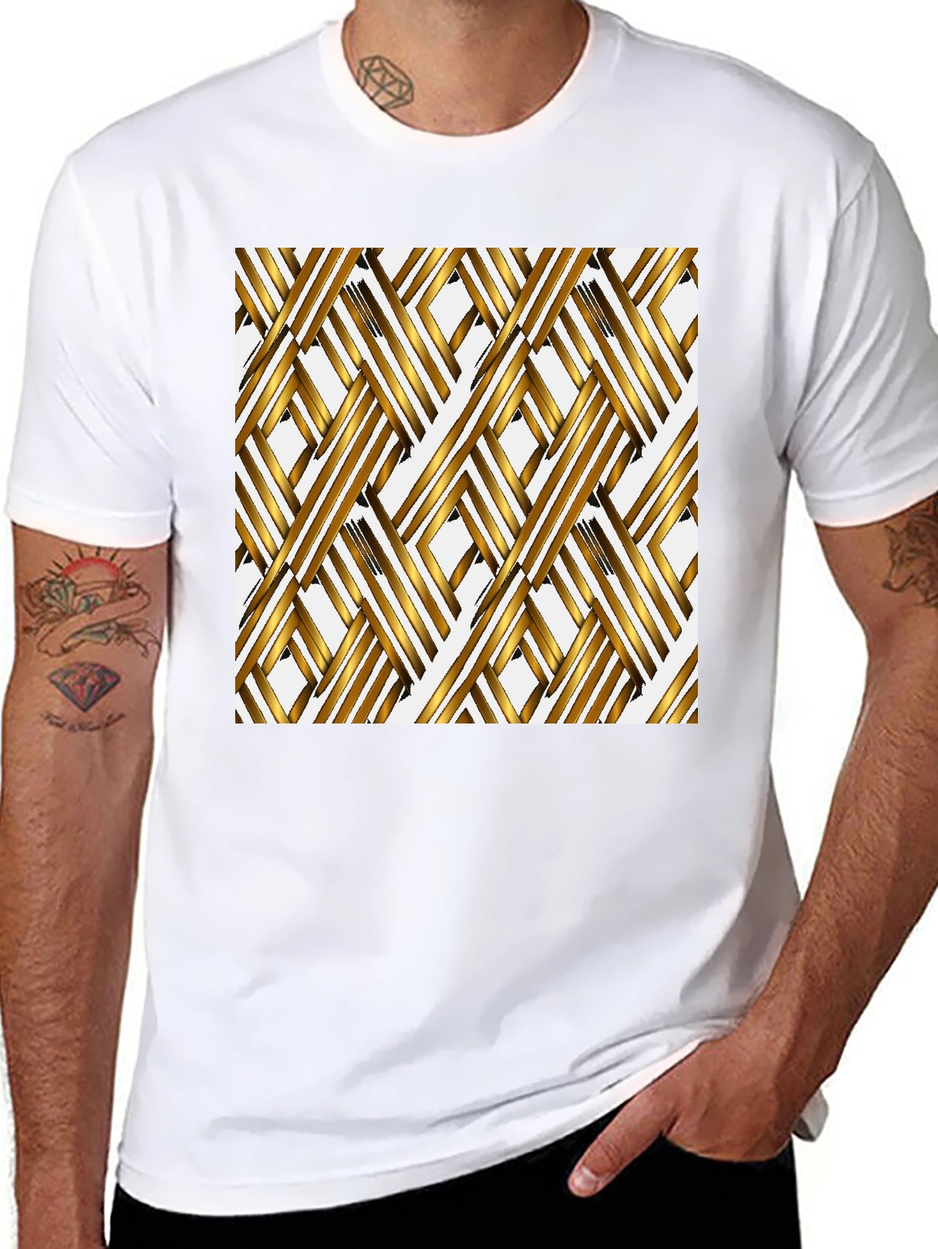 Geometric Gold Pattern Black Tee
