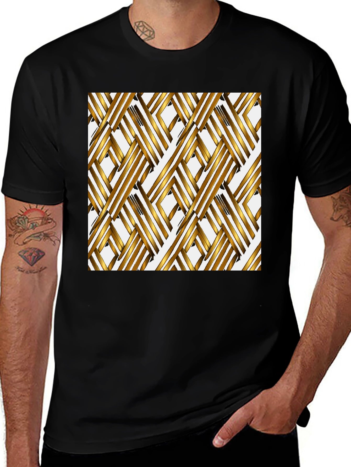 Geometric Gold Pattern Black Tee