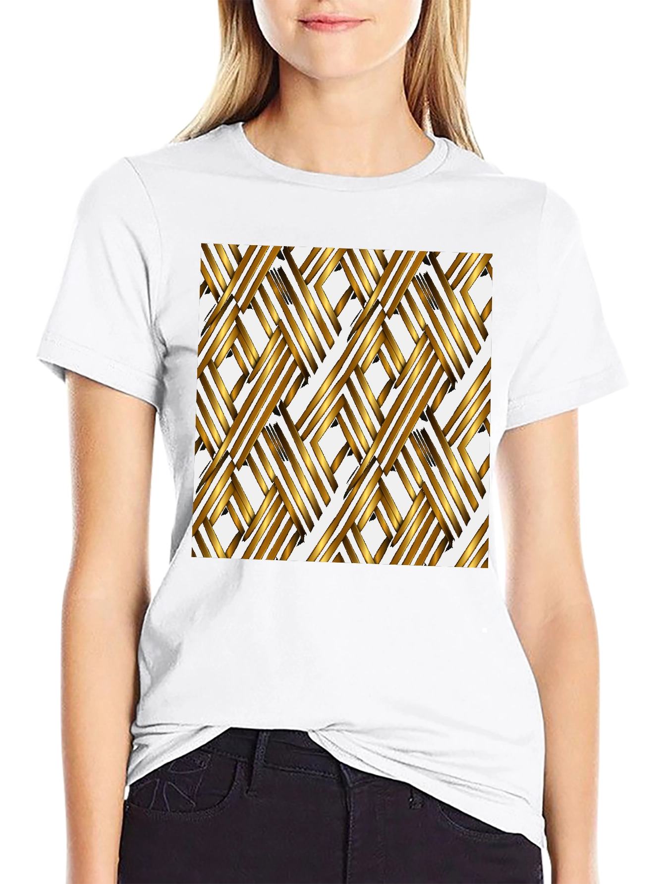 Geometric Gold Pattern Black Tee