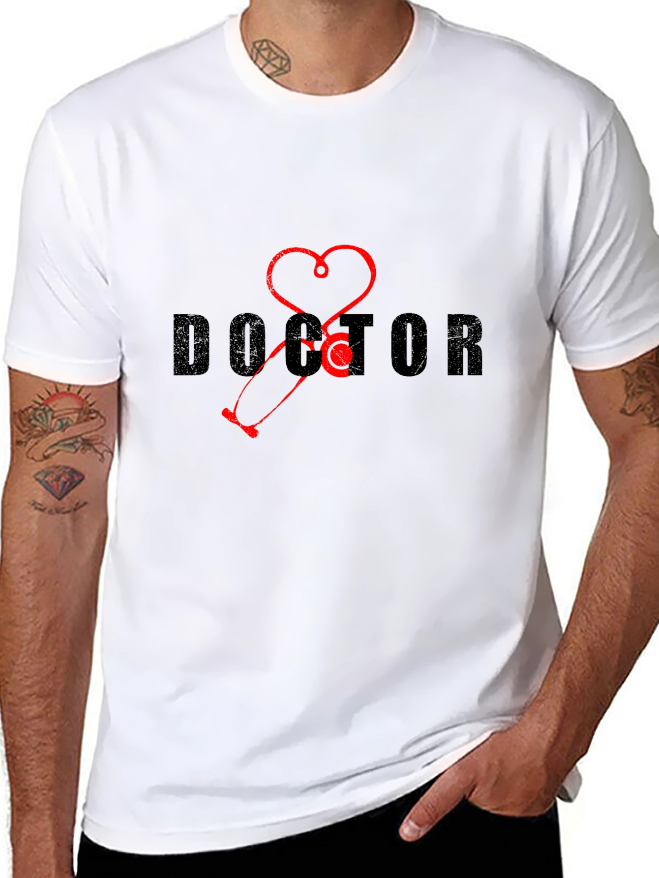 Doctor Stethoscope Heart Graphic Tee - Black