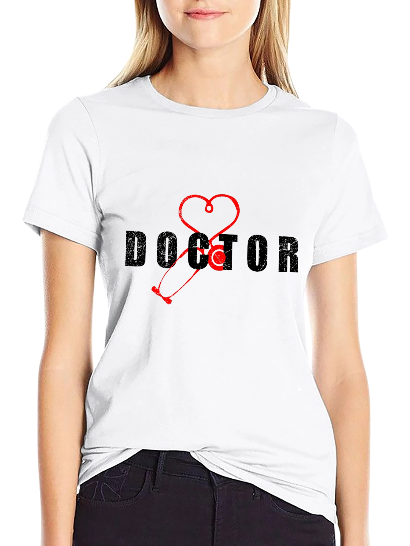 Doctor Stethoscope Heart Graphic Tee - Black