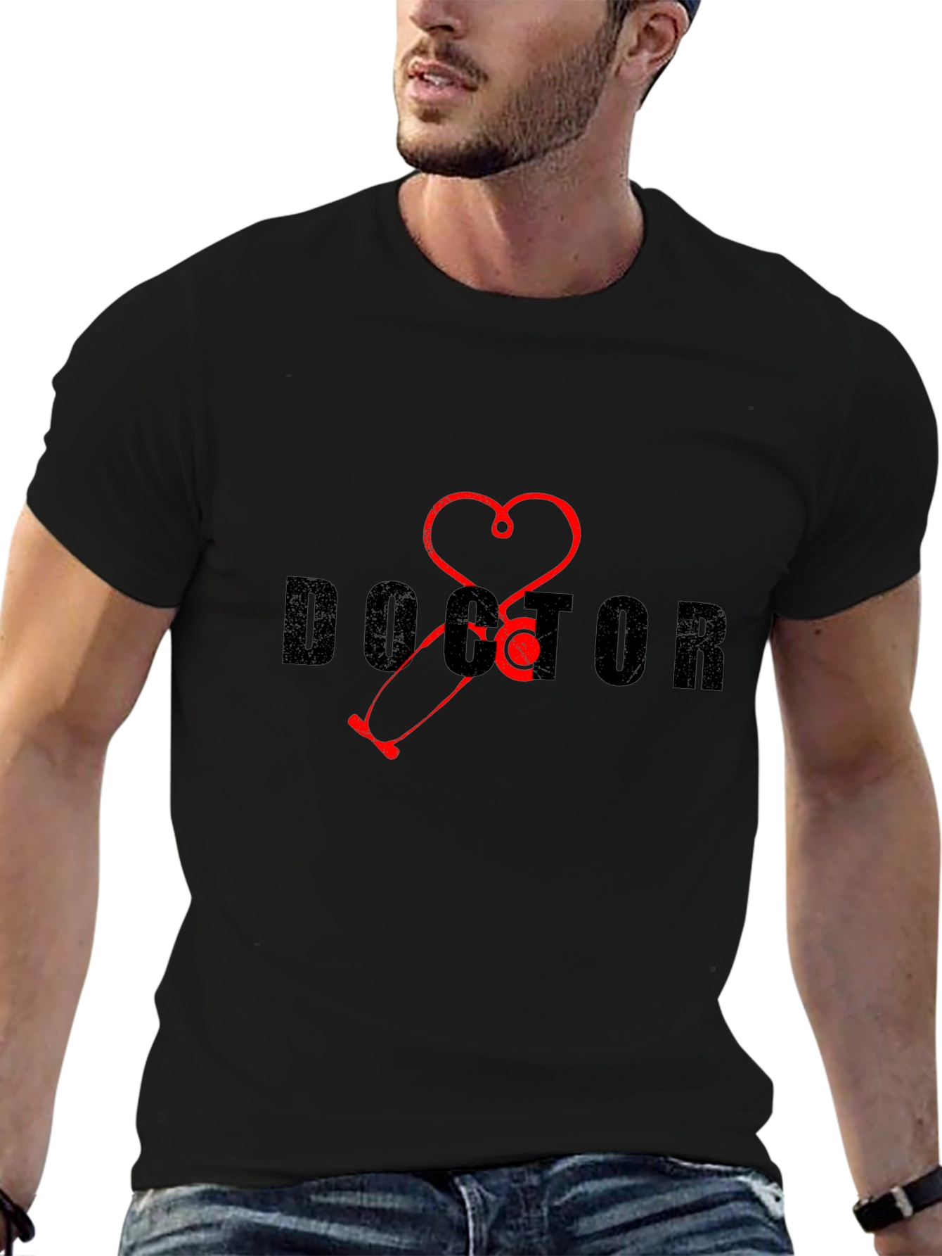 Doctor Stethoscope Heart Graphic Tee - Black