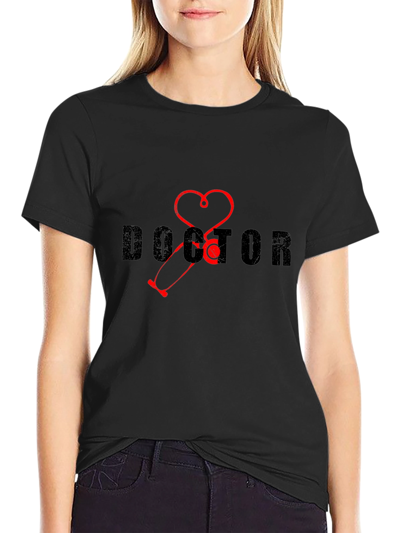 Doctor Stethoscope Heart Graphic Tee - Black