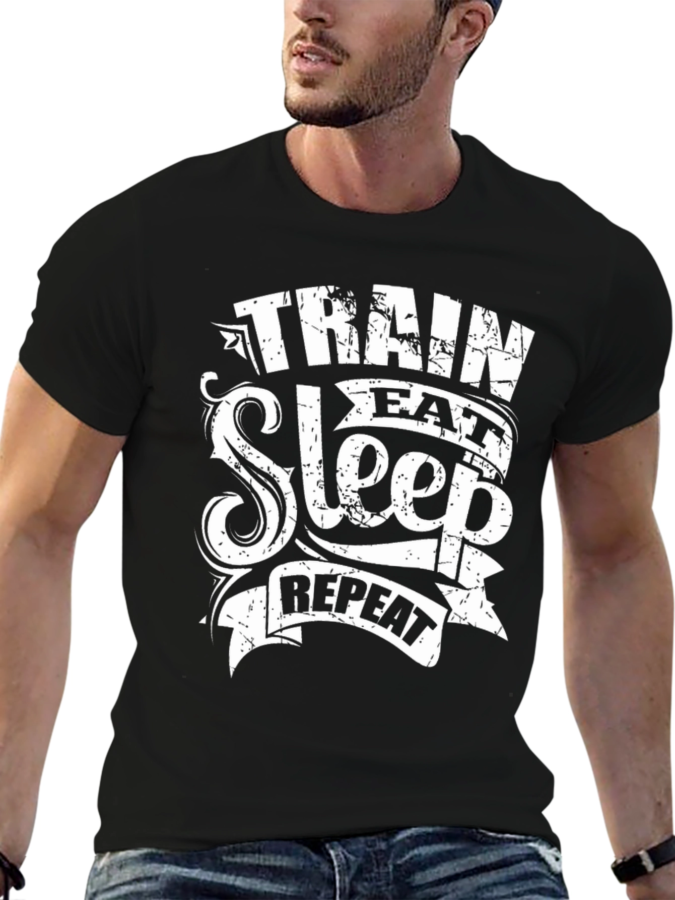Train Eat Sleep Repeat Black Graphic T-Shirt