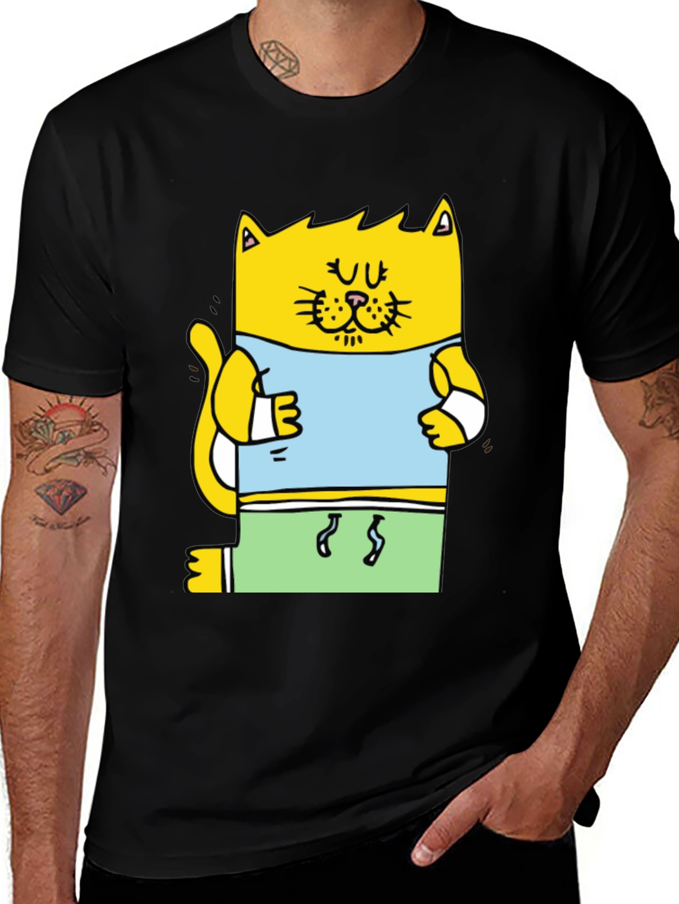 Funny Cat T-Shirt - Cartoon Gym Cat Design