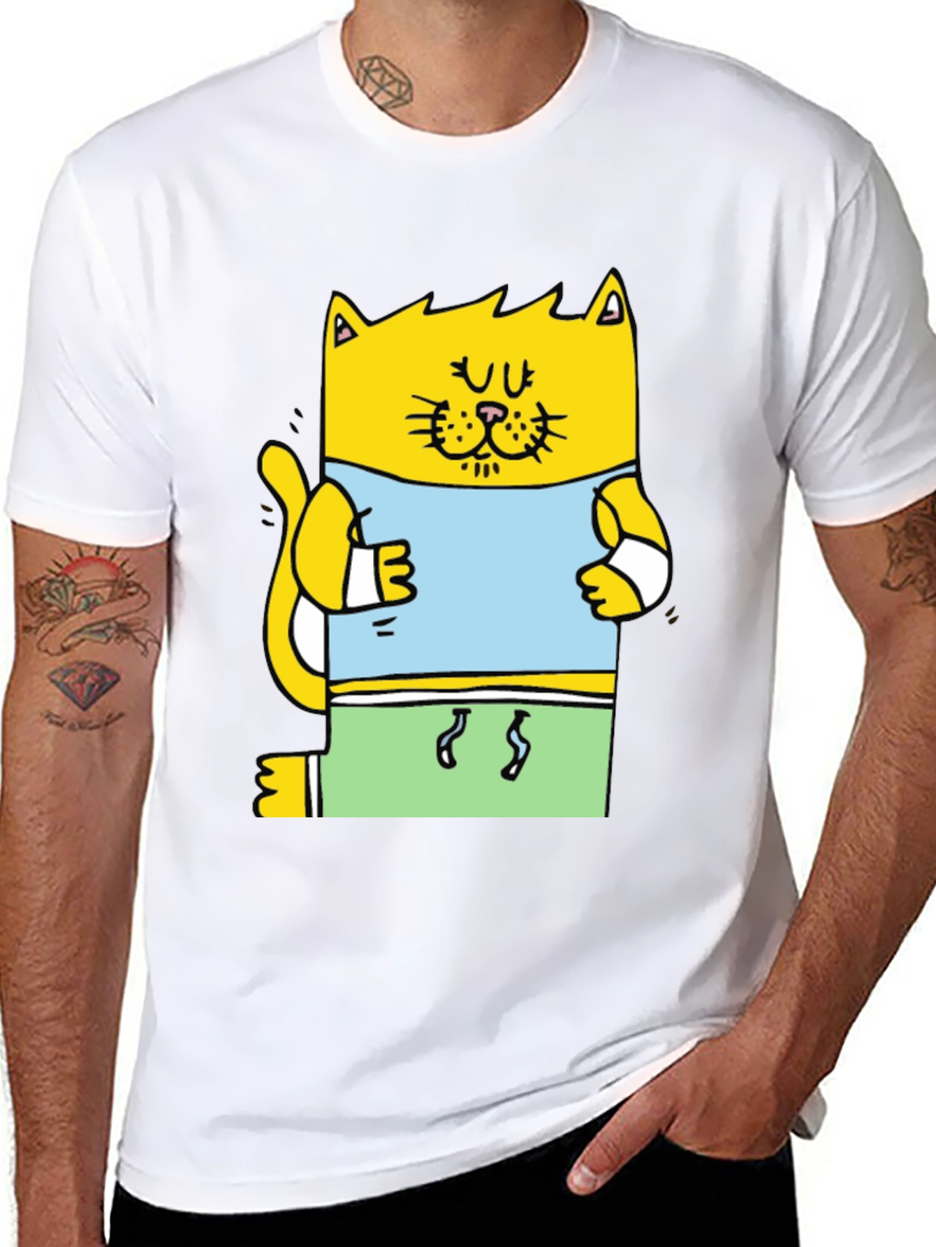 Funny Cat T-Shirt - Cartoon Gym Cat Design