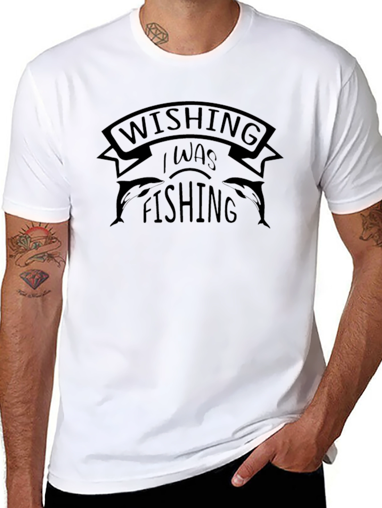 Wishing I Was Fishing T-Shirt - Black