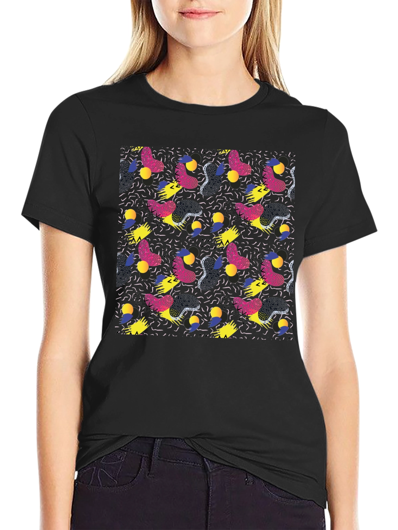 Retro Pattern Black T-Shirt