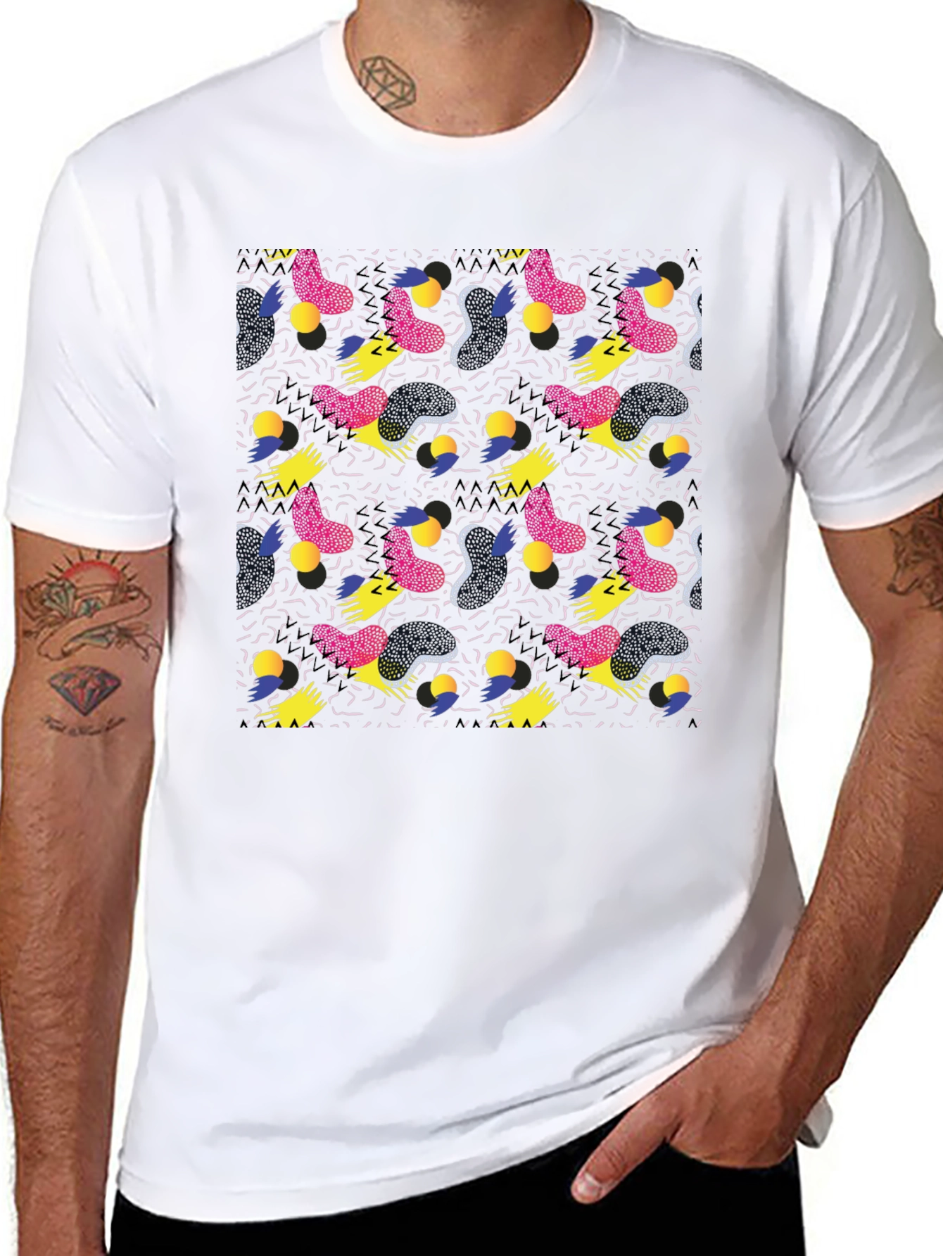 Retro Pattern Black T-Shirt