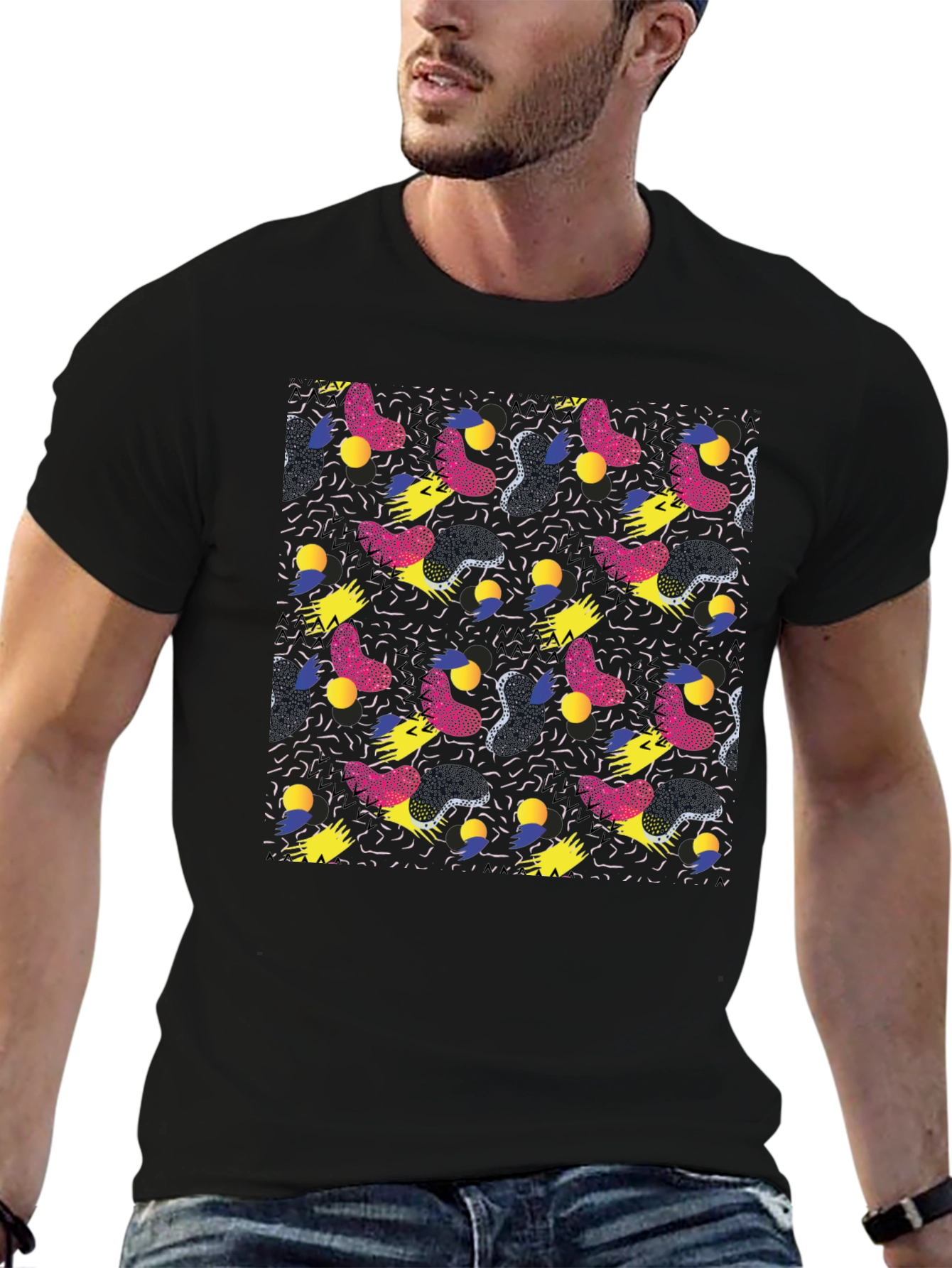 Retro Pattern Black T-Shirt