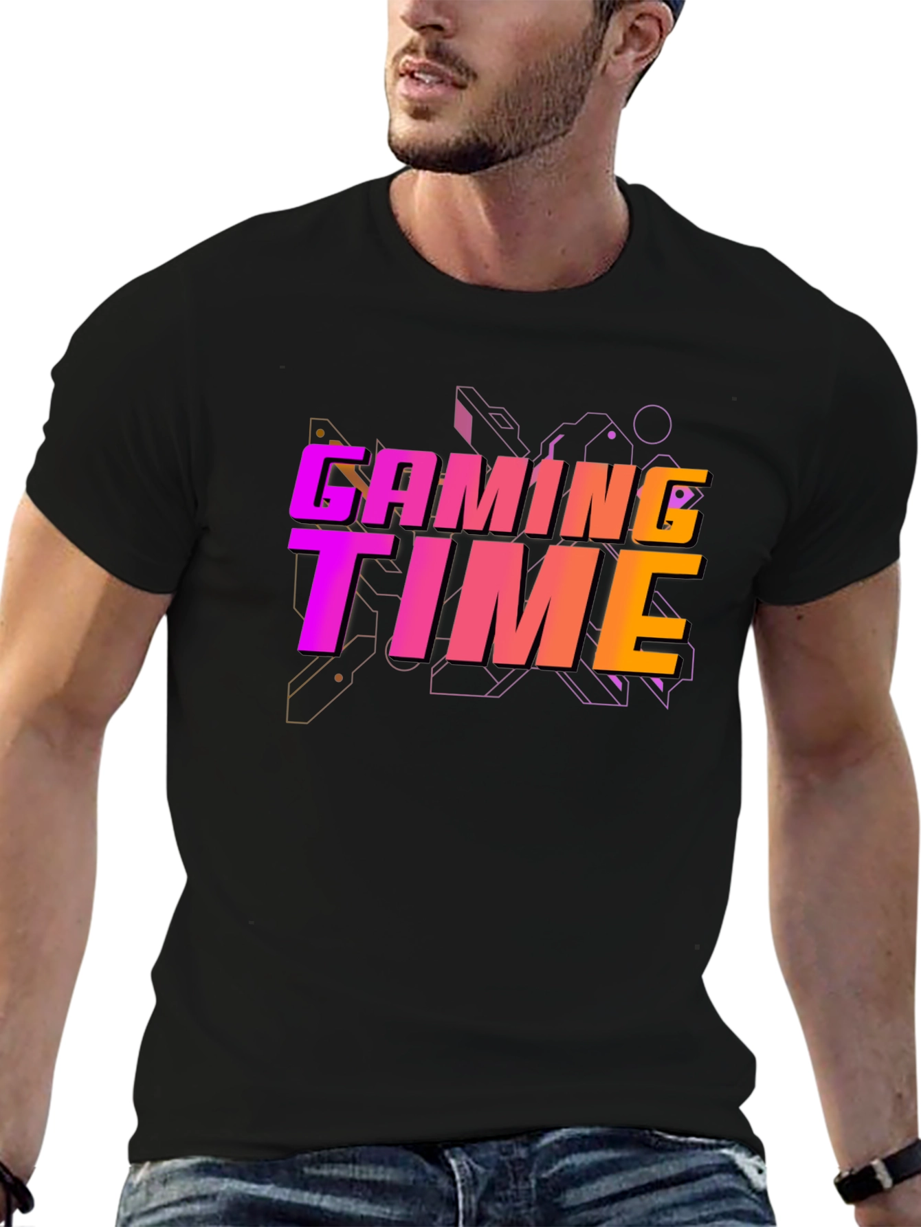 Gaming Time Graphic Print Black T-Shirt