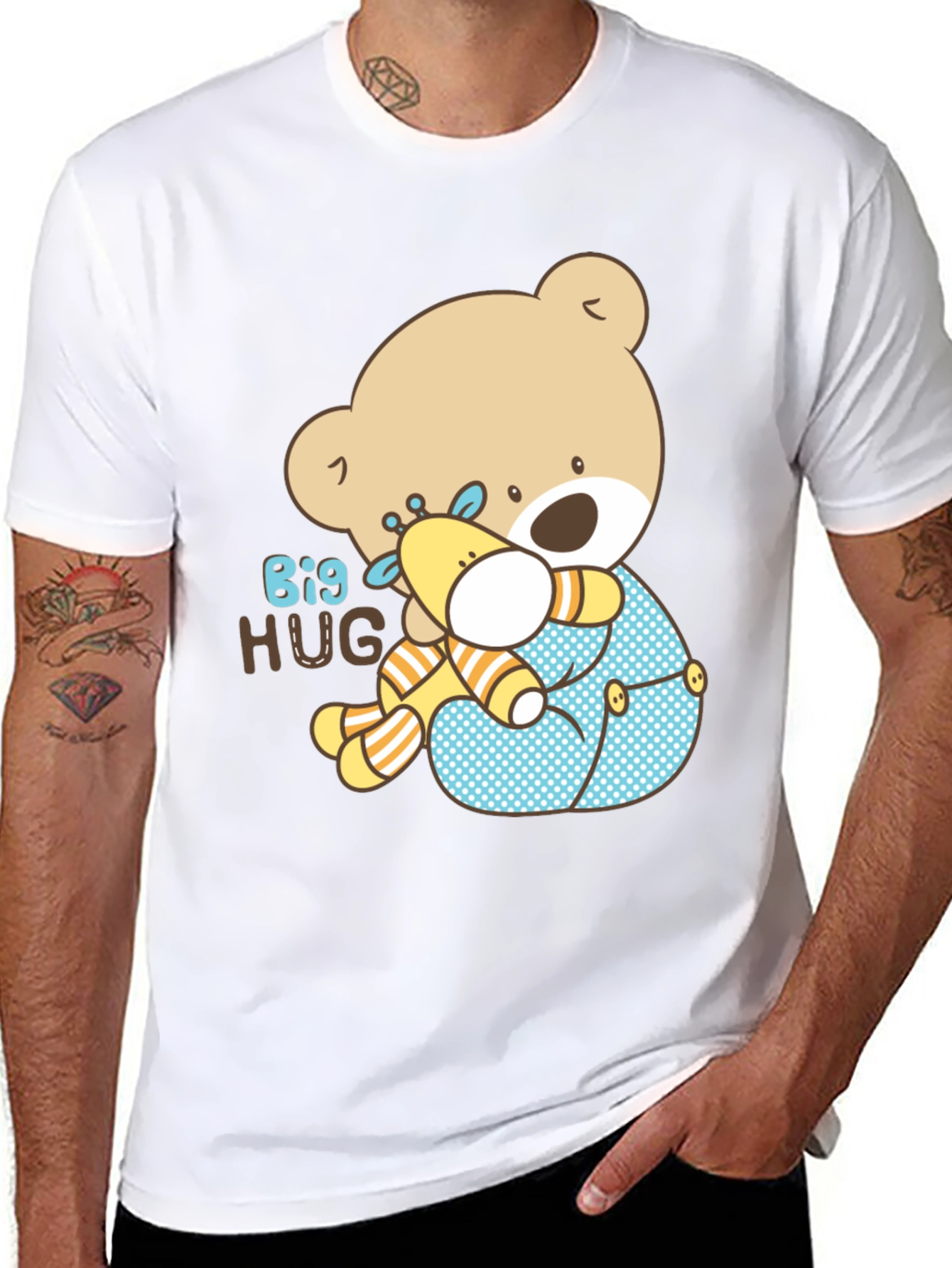 Cute Bear Hug Graphic T-Shirt - Comfort Fit