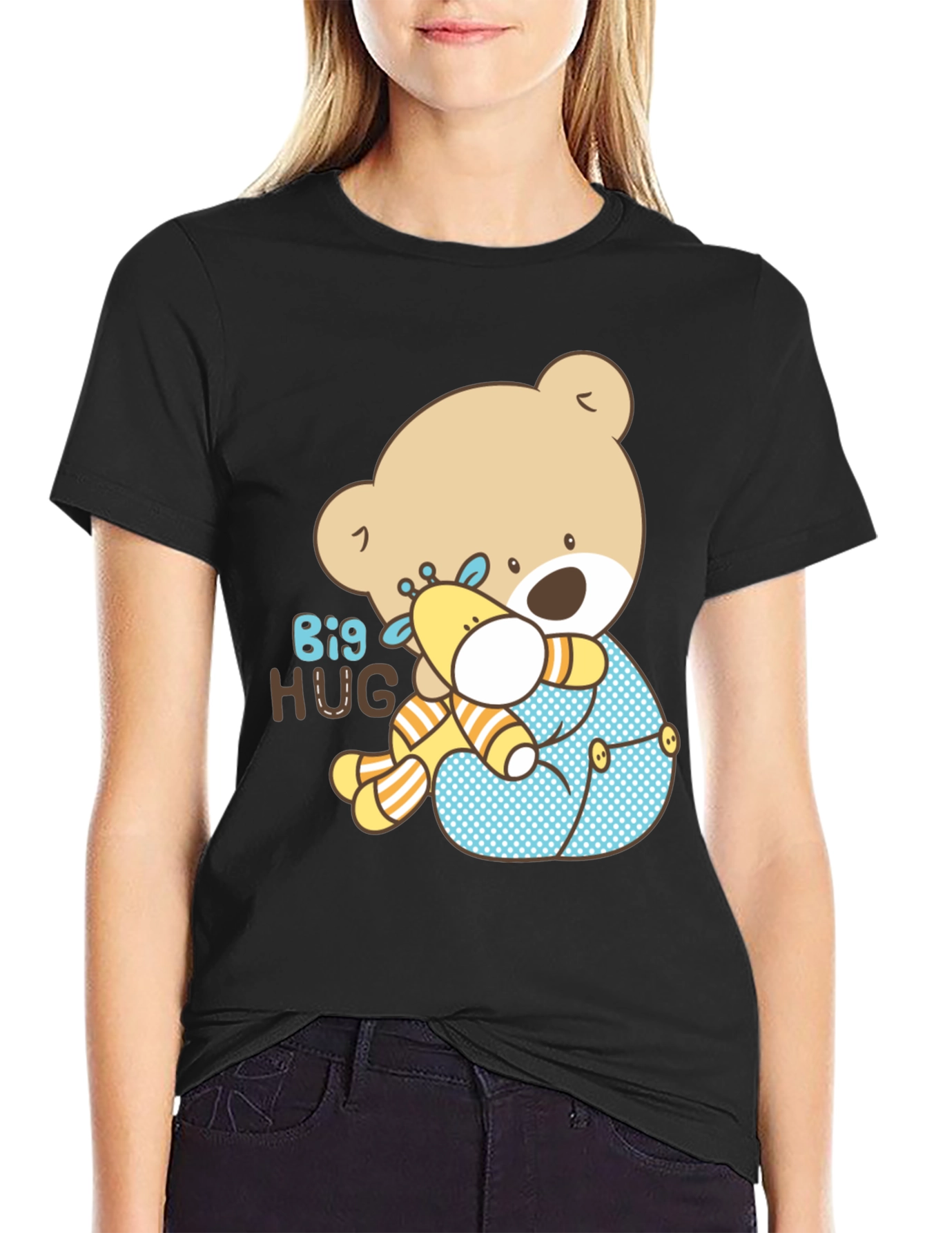 Cute Bear Hug Graphic T-Shirt - Comfort Fit