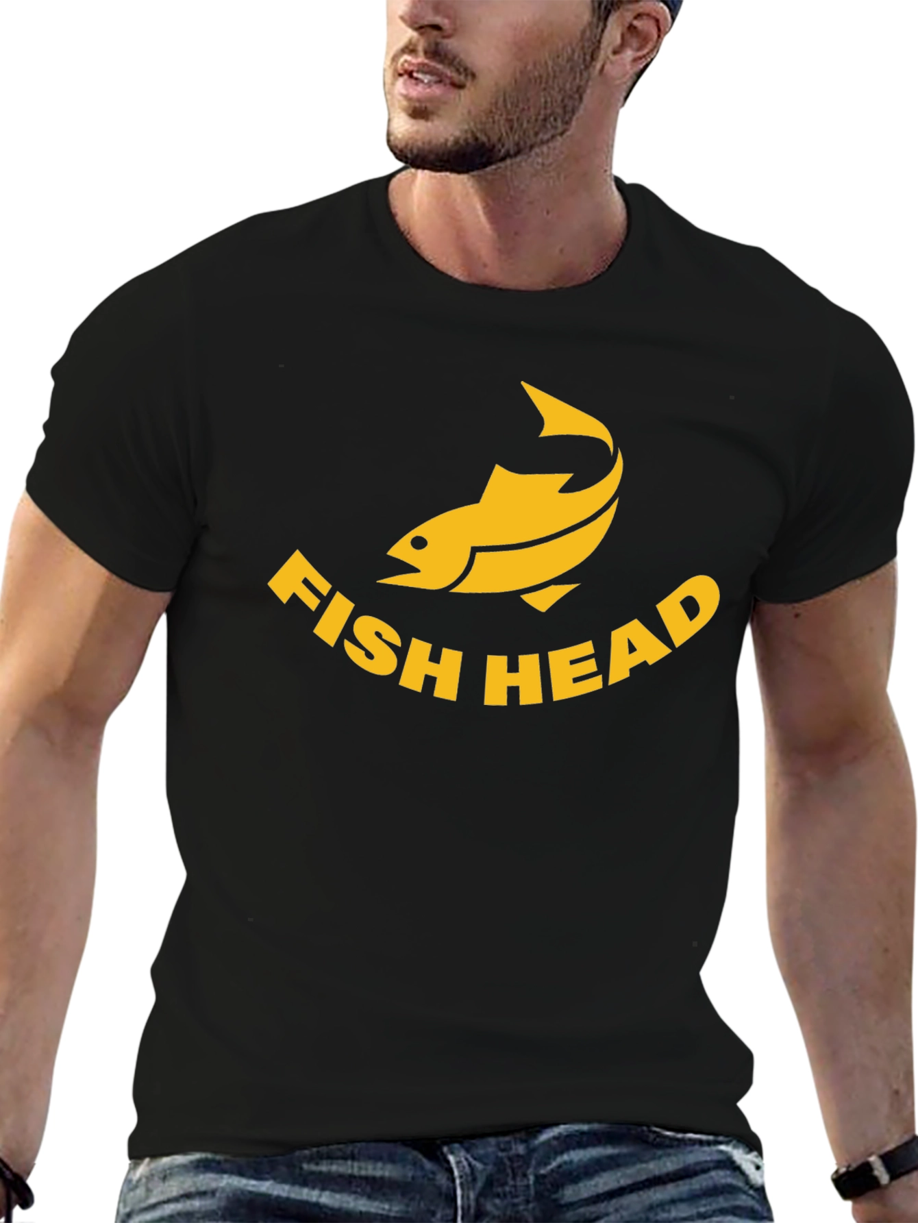 Fish Head Graphic Tee - Black Cotton T-Shirt