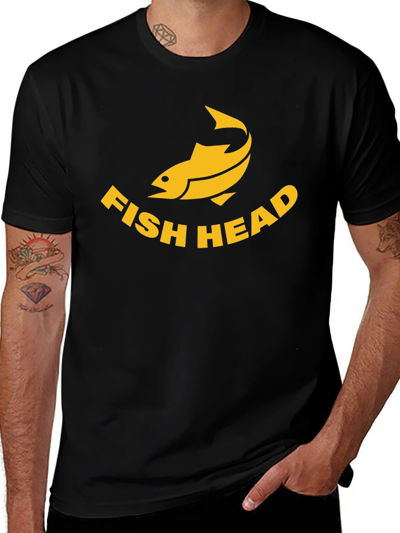 Fish Head Graphic Tee - Black Cotton T-Shirt