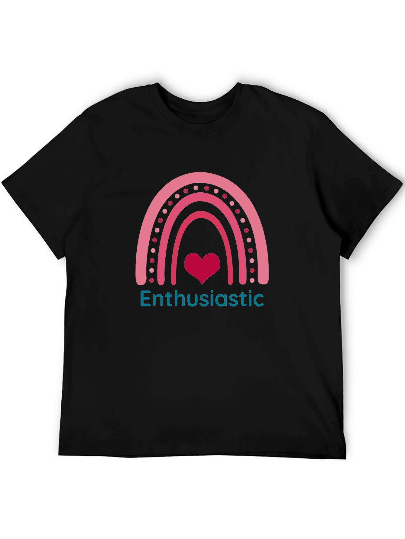 Enthusiastic Heart Rainbow Graphic Tee - Black