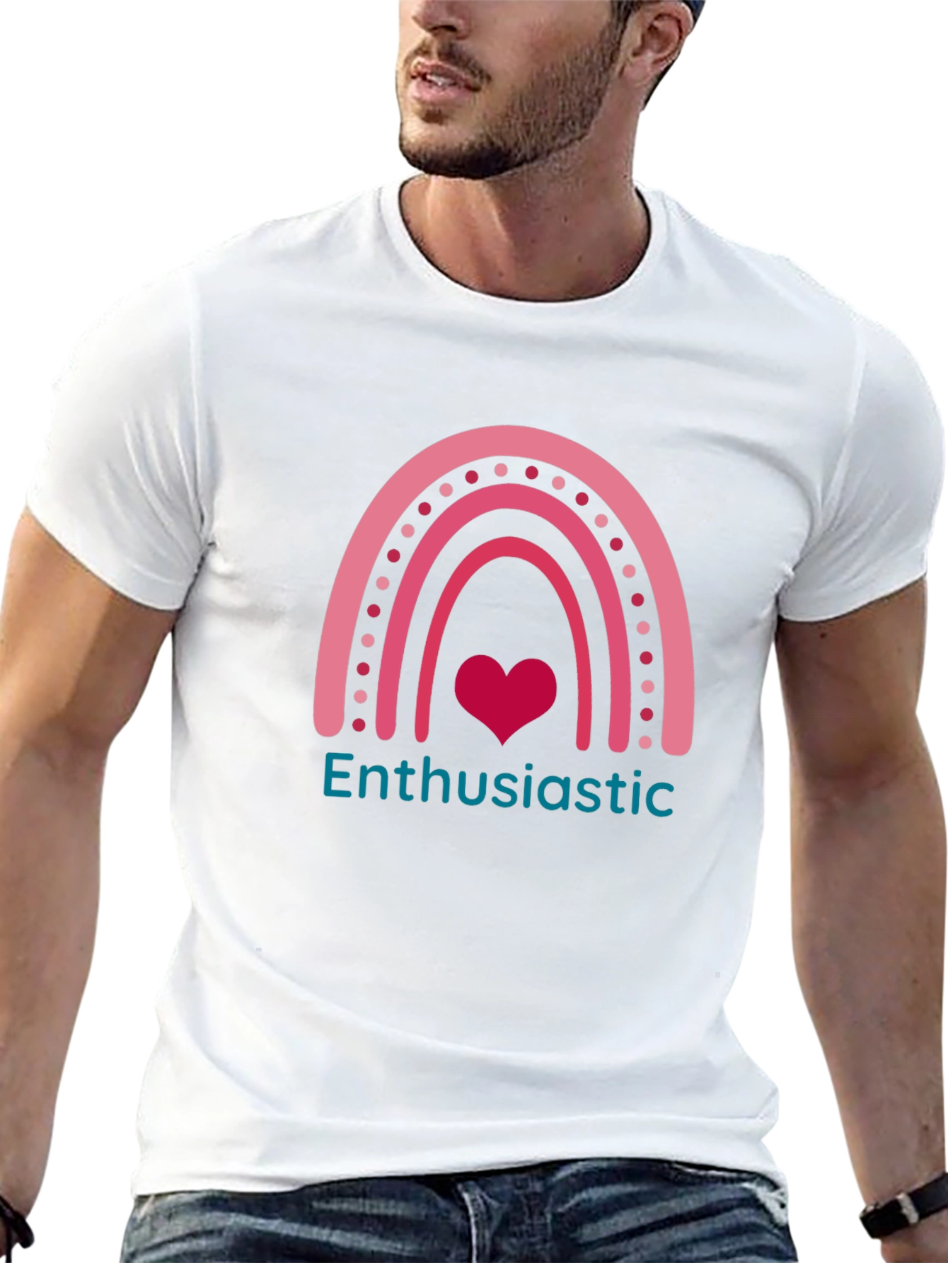 Enthusiastic Heart Rainbow Graphic Tee - Black
