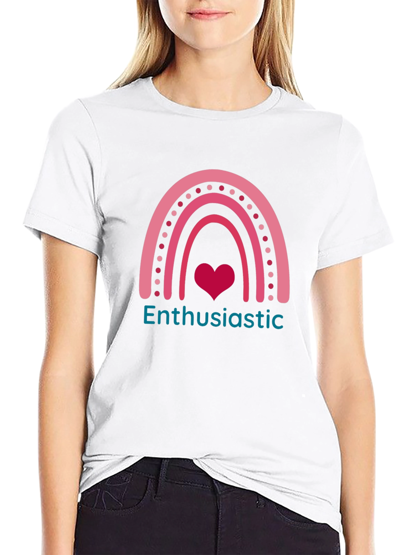 Enthusiastic Heart Rainbow Graphic Tee - Black