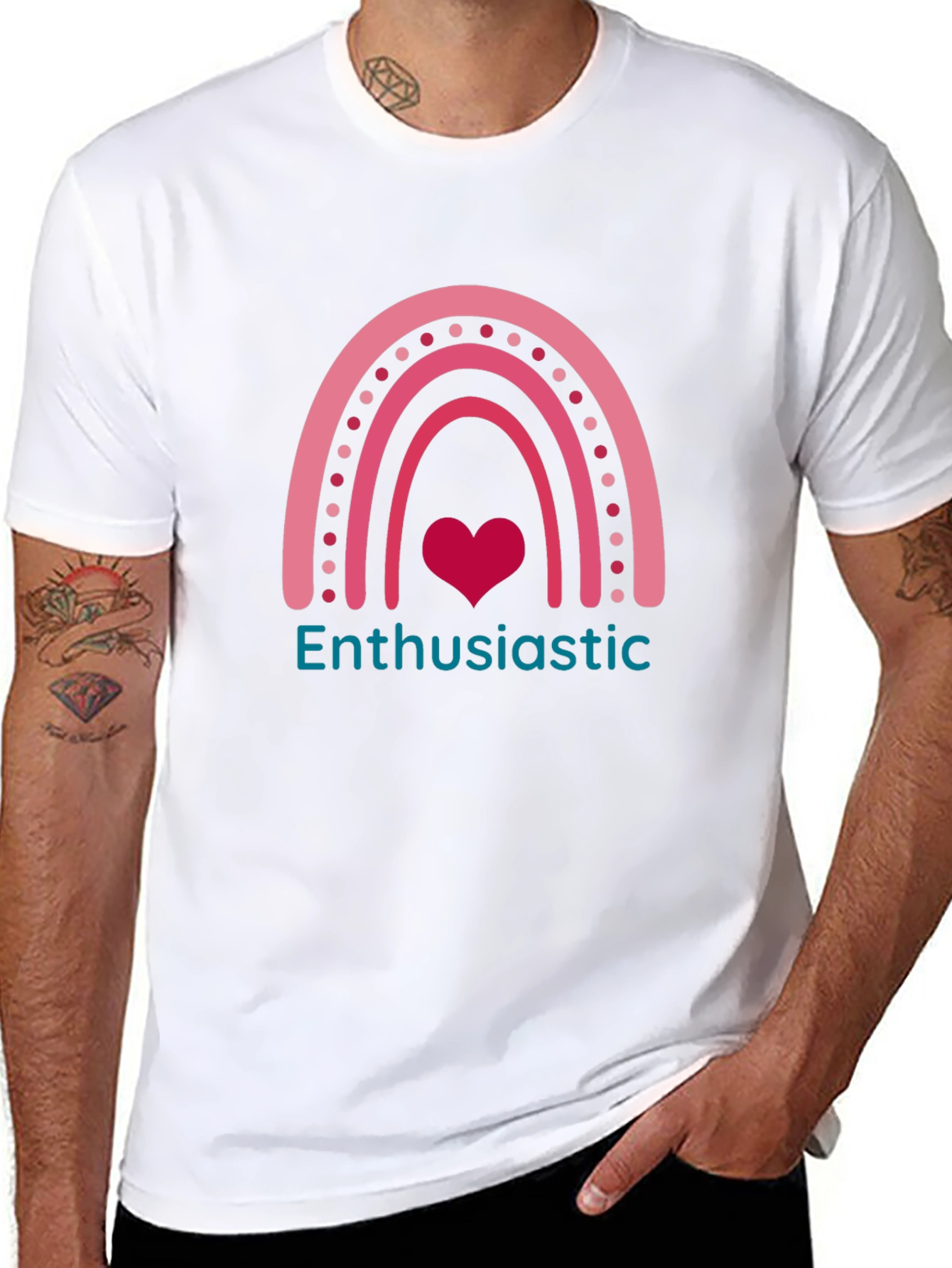 Enthusiastic Heart Rainbow Graphic Tee - Black