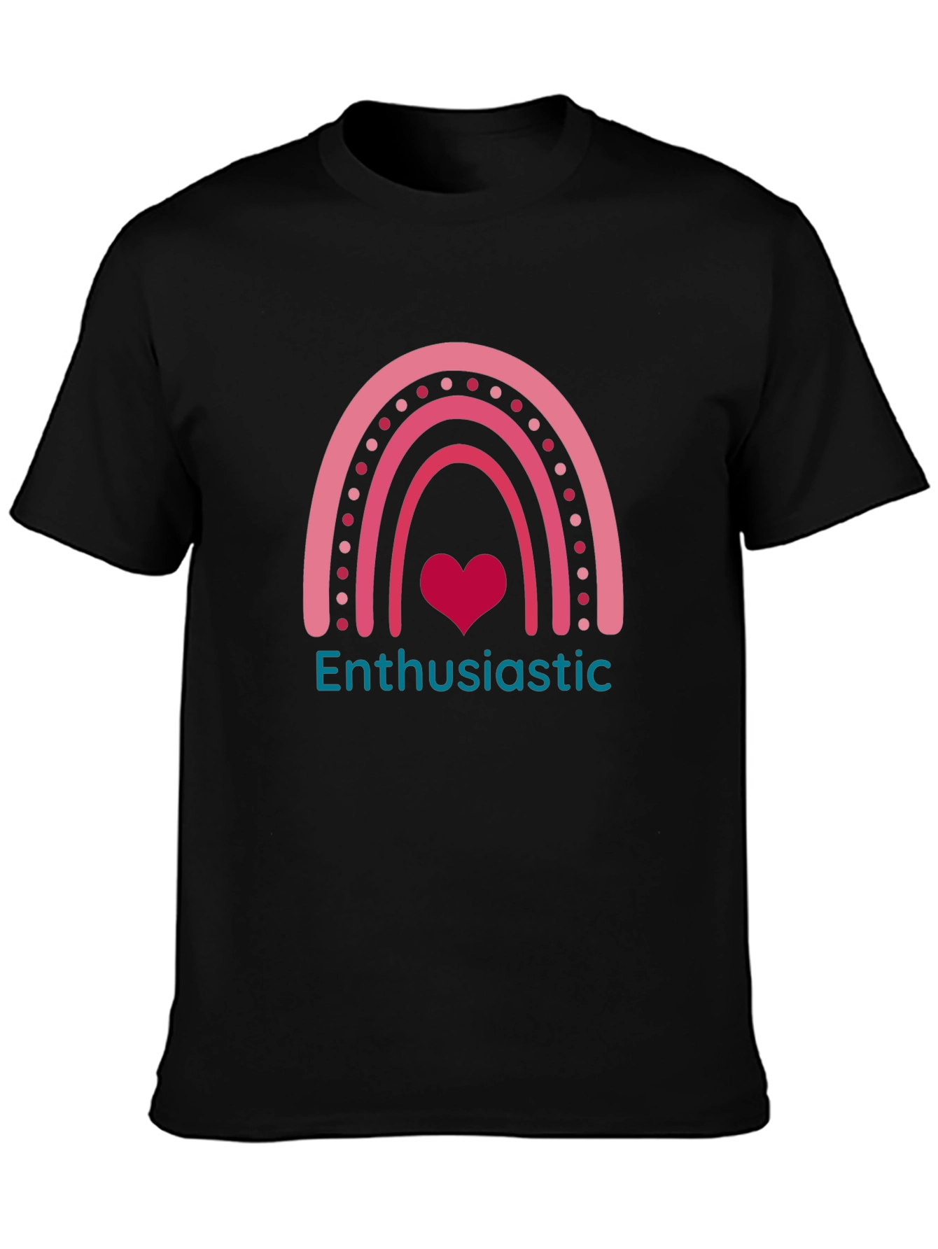 Enthusiastic Heart Rainbow Graphic Tee - Black