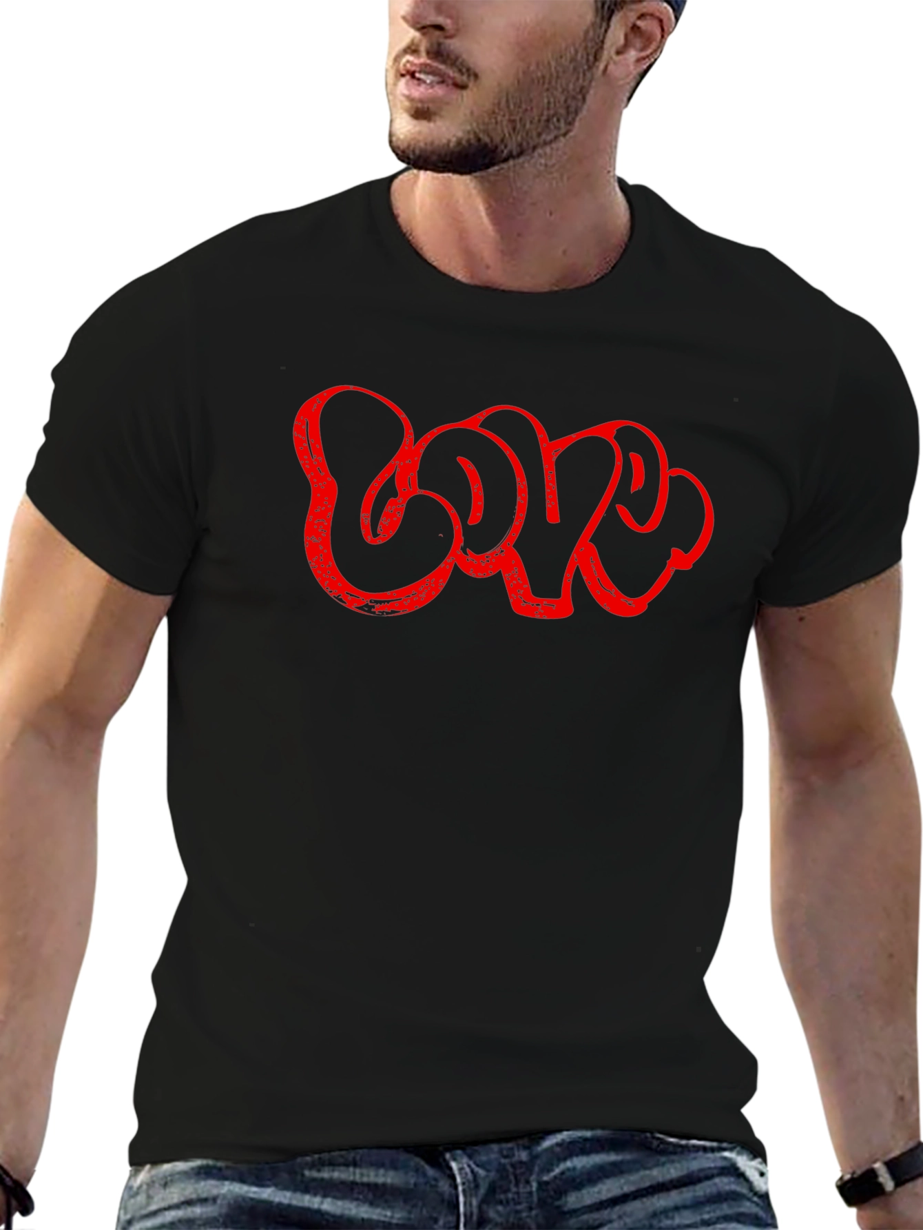 Graffiti Style Love T-Shirt - Red Print on Black