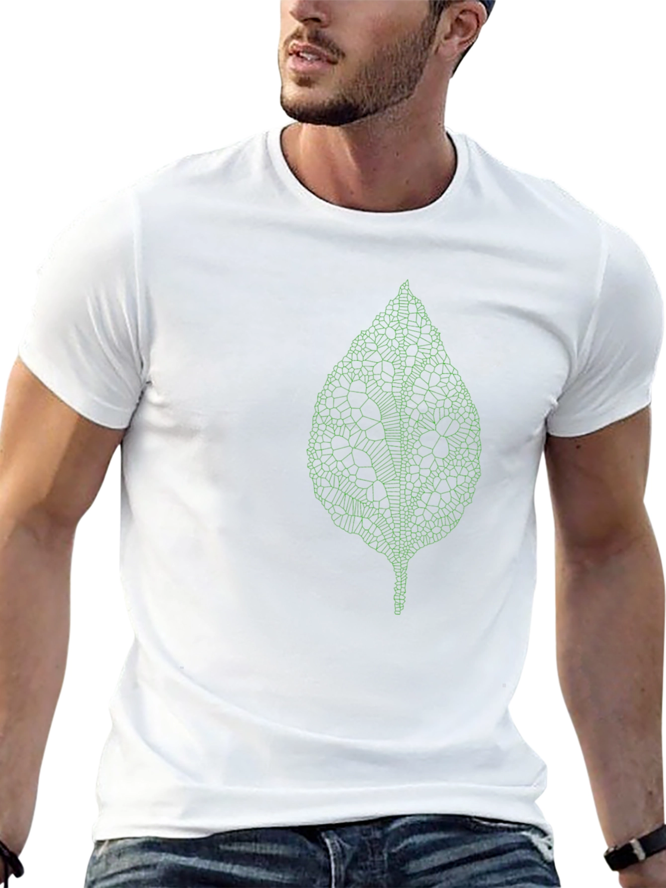 Modern Green Leaf Design Black T-Shirt