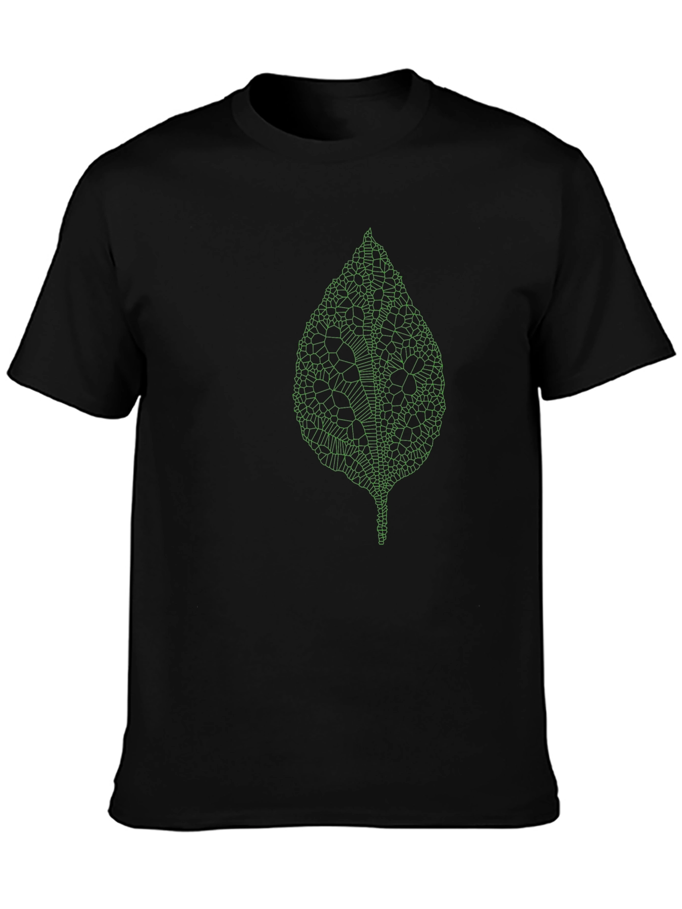 Modern Green Leaf Design Black T-Shirt