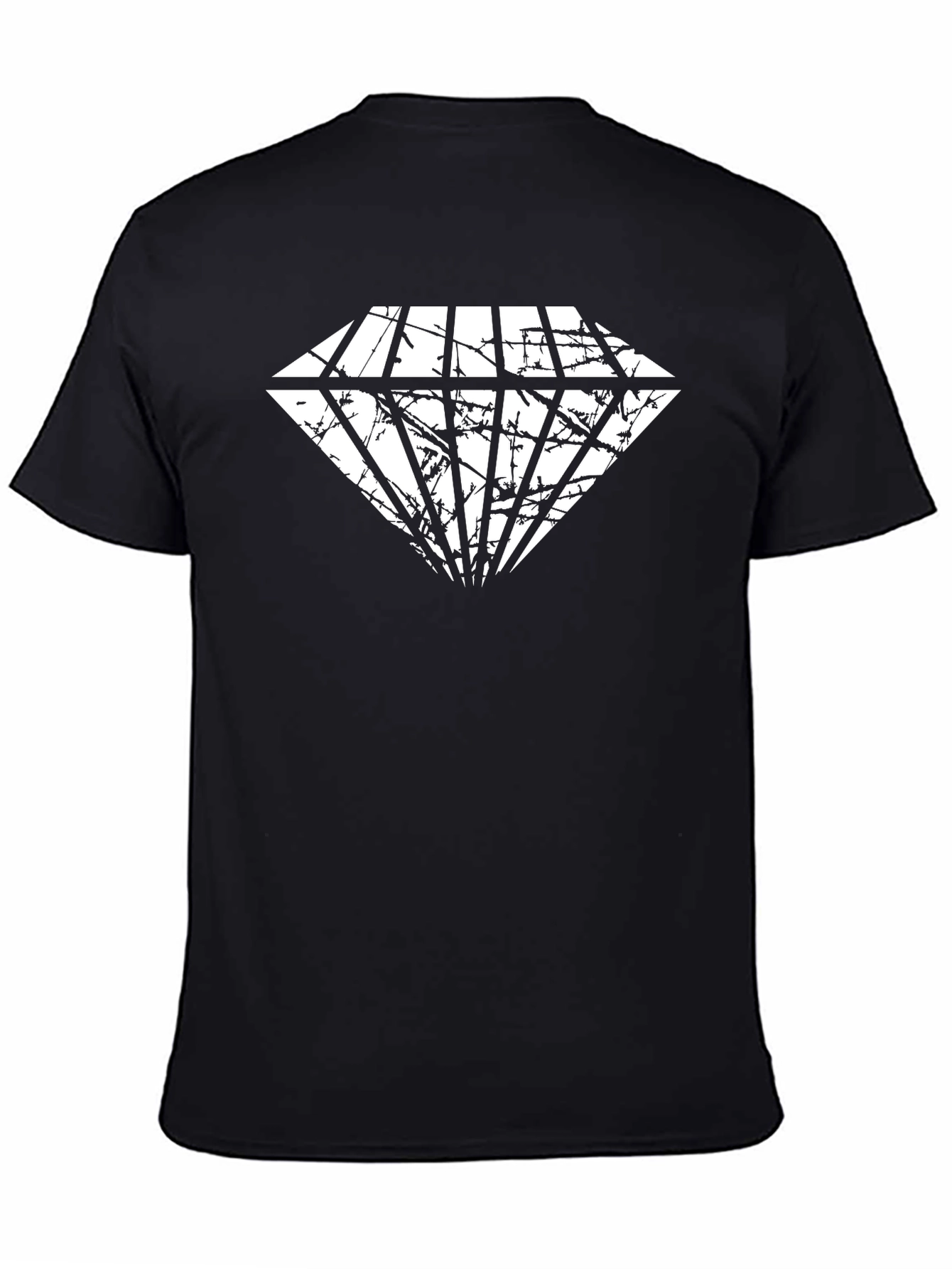 Black Tee with Distressed Diamond Graphic