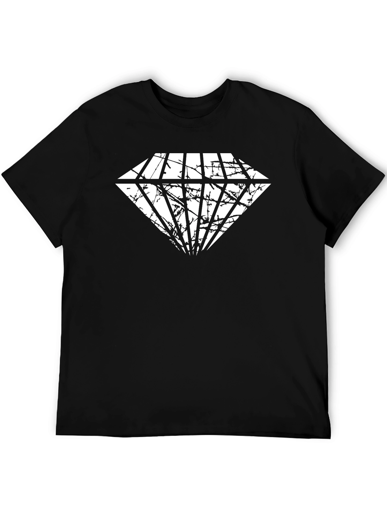 Black Tee with Distressed Diamond Graphic