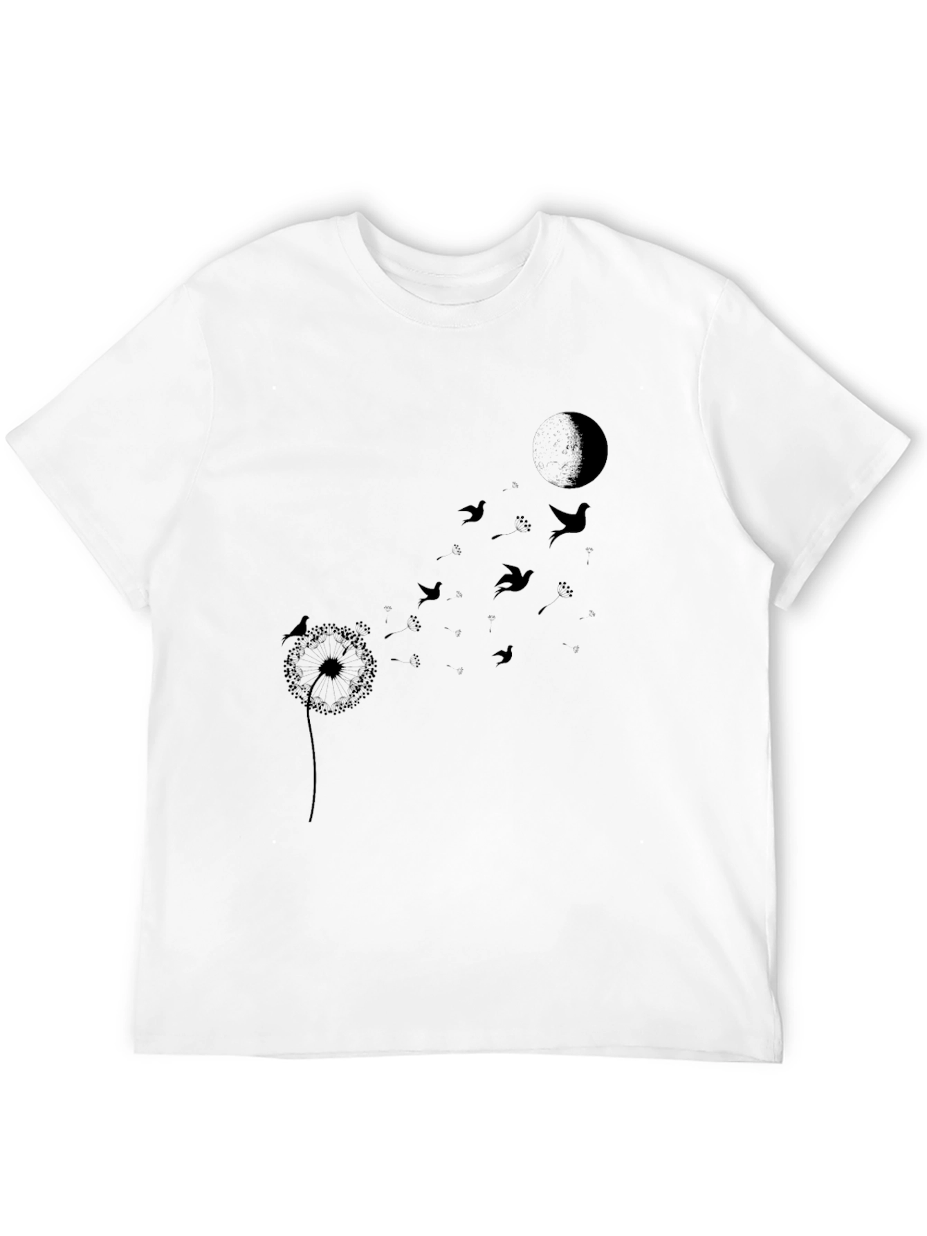 Dandelion Bird T-Shirt - Black Crew Neck
