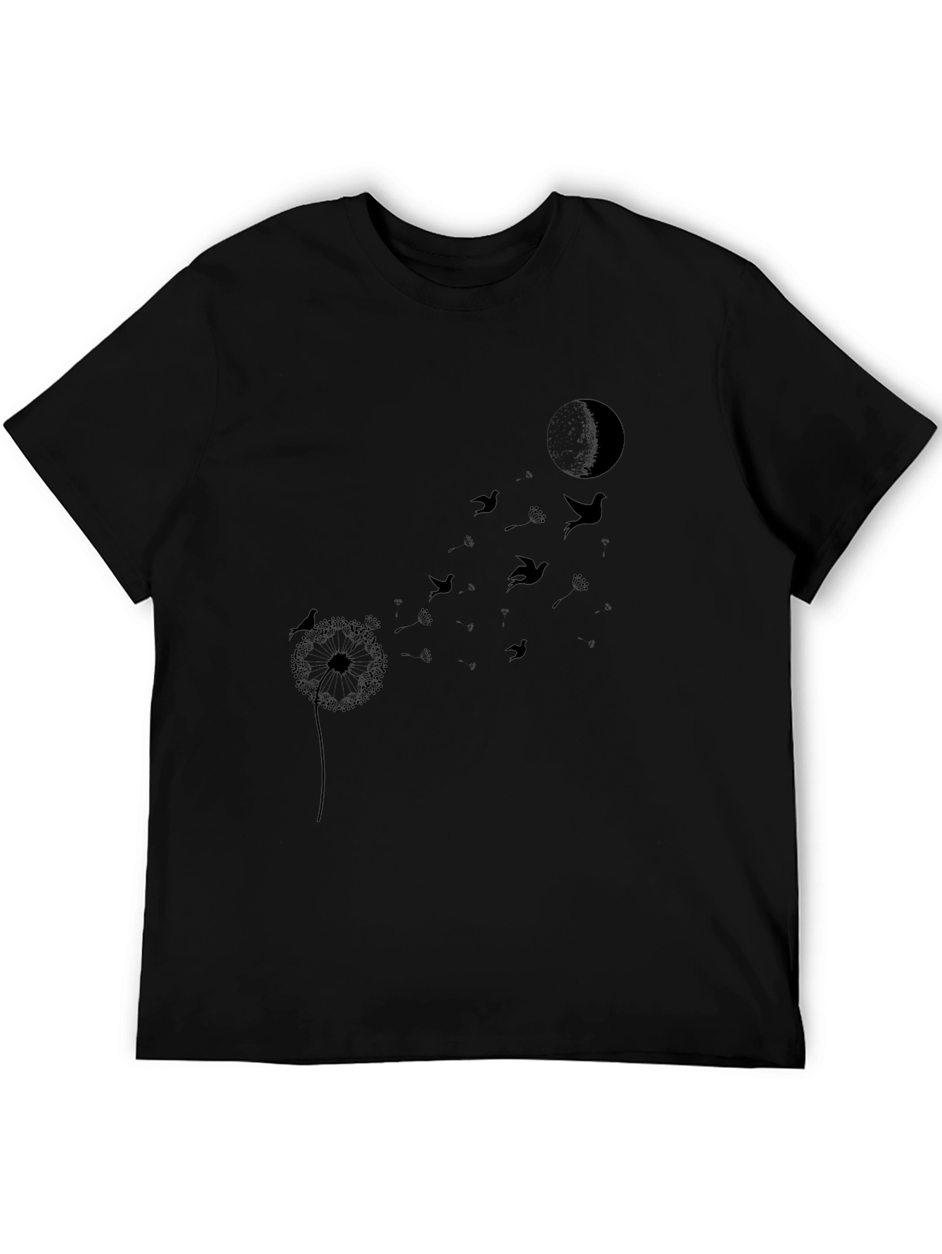 Dandelion Bird T-Shirt - Black Crew Neck