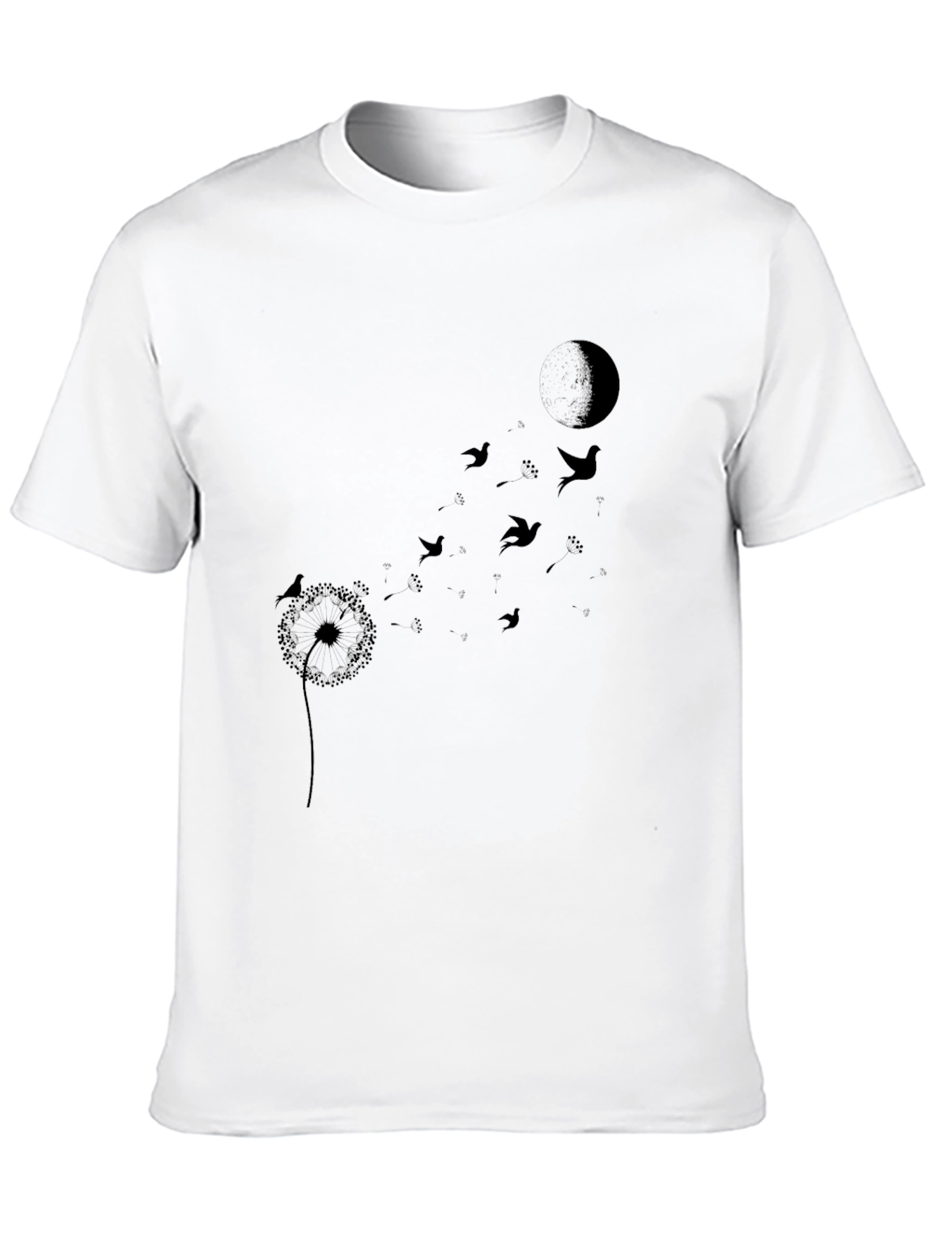 Dandelion Bird T-Shirt - Black Crew Neck