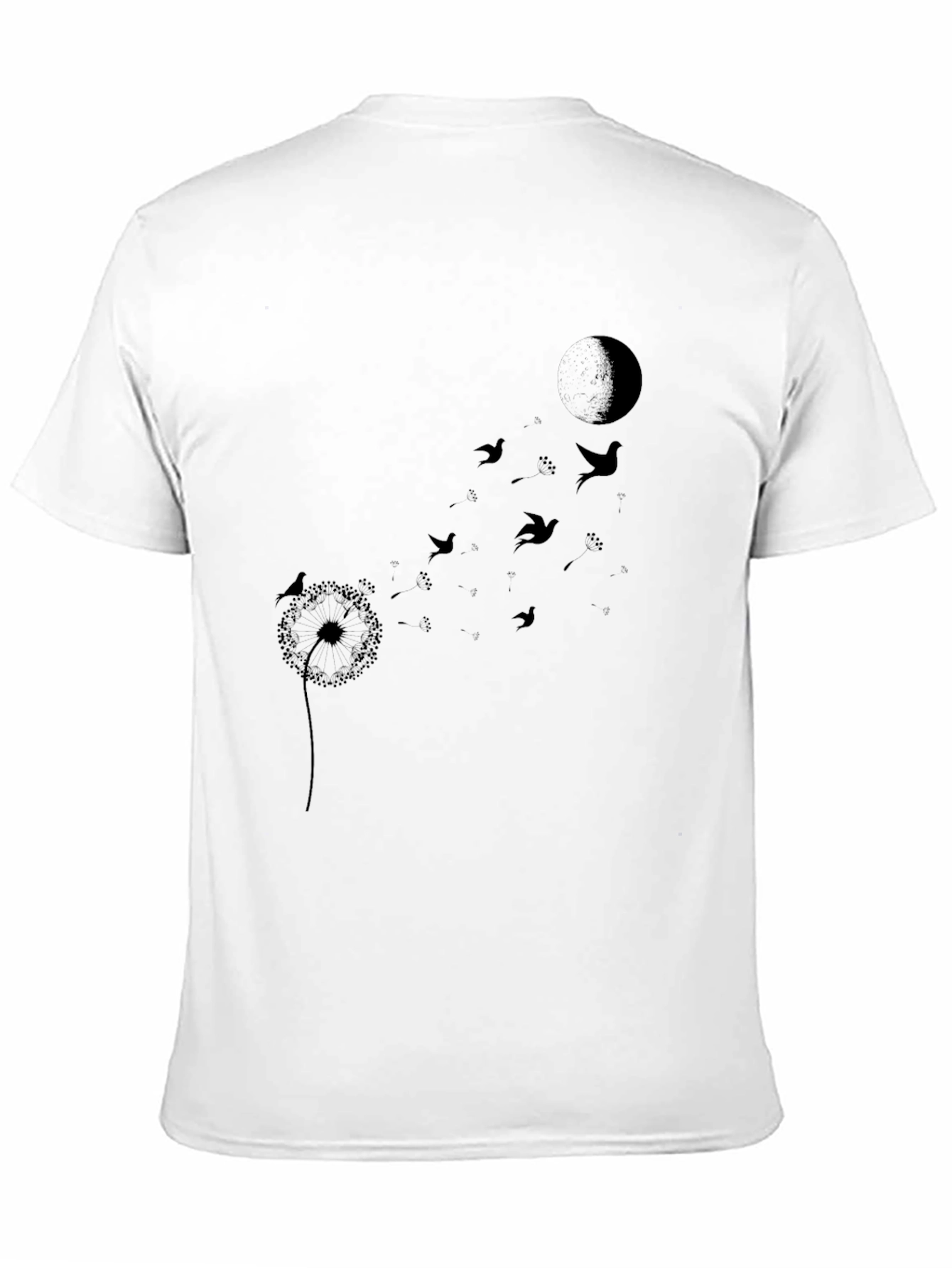 Dandelion Bird T-Shirt - Black Crew Neck